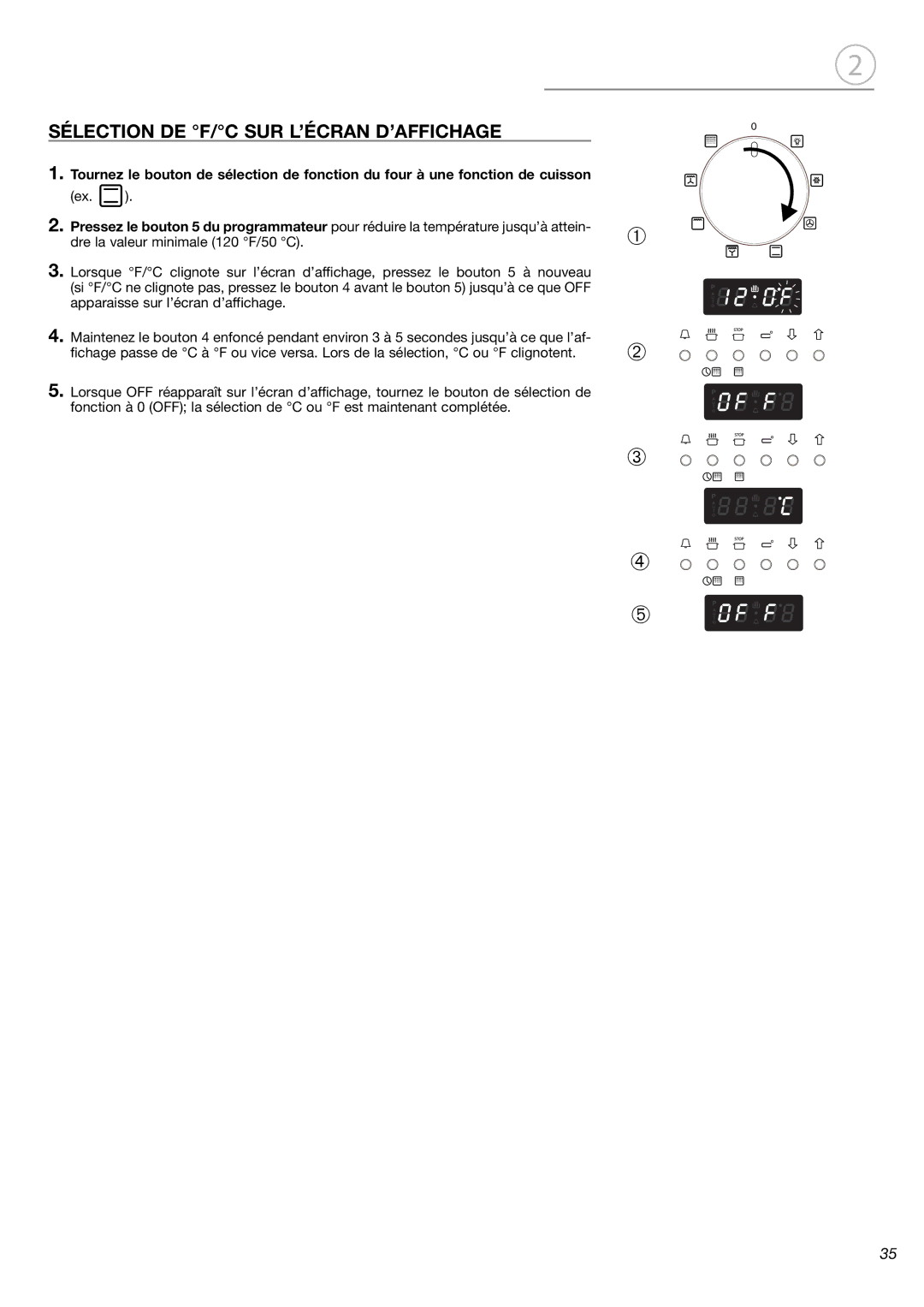 Fisher & Paykel OB24SDPX installation instructions Sélection DE F/C SUR L’ÉCRAN D’AFFICHAGE 