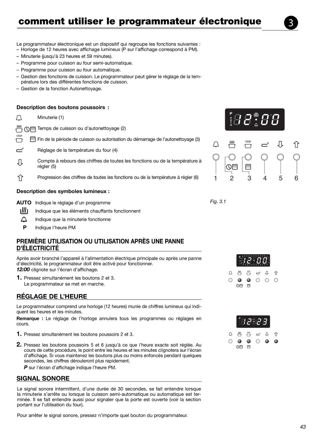 Fisher & Paykel OB24SDPX Comment utiliser le programmateur électronique, Réglage DE L’HEURE, Signal Sonore 