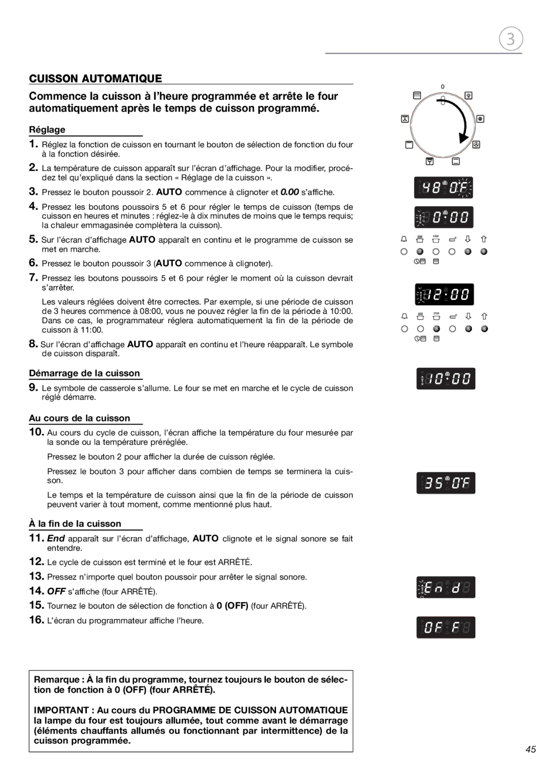 Fisher & Paykel OB24SDPX installation instructions Cuisson Automatique, Démarrage de la cuisson 