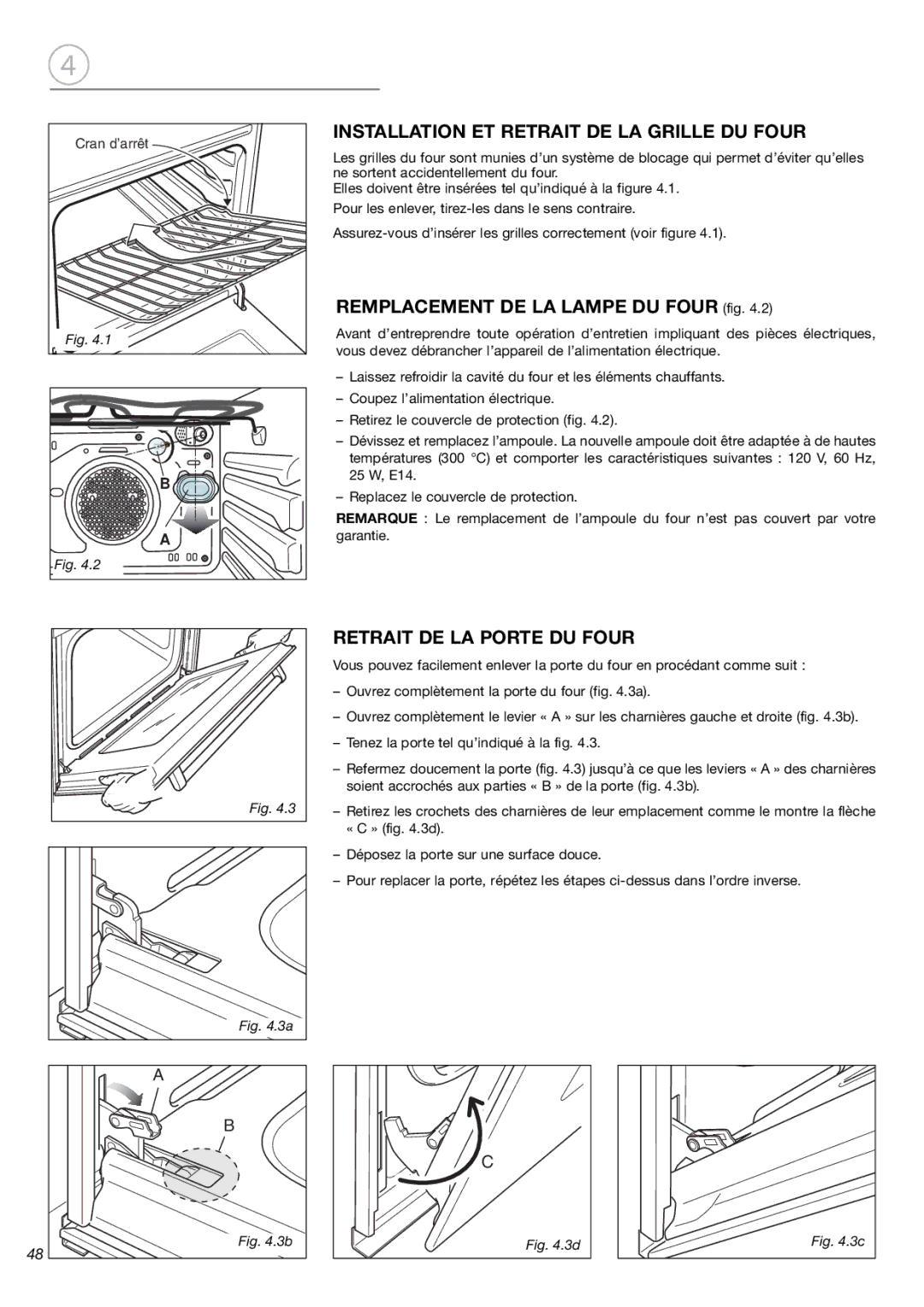 Fisher & Paykel OB24SDPX Installation ET Retrait DE LA Grille DU Four, Retrait DE LA Porte DU Four 