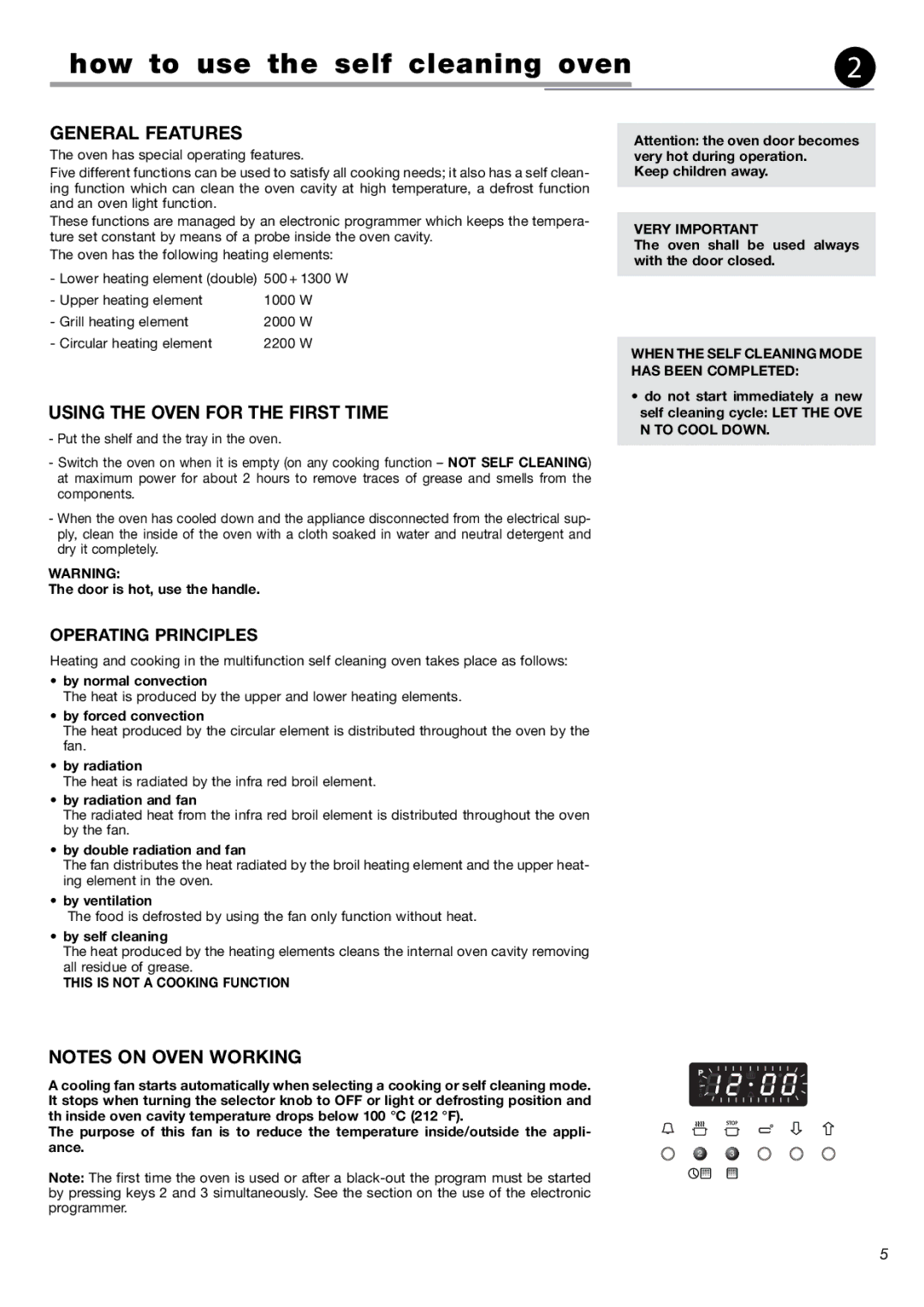 Fisher & Paykel OB24SDPX installation instructions How to use the self cleaning oven, General Features 