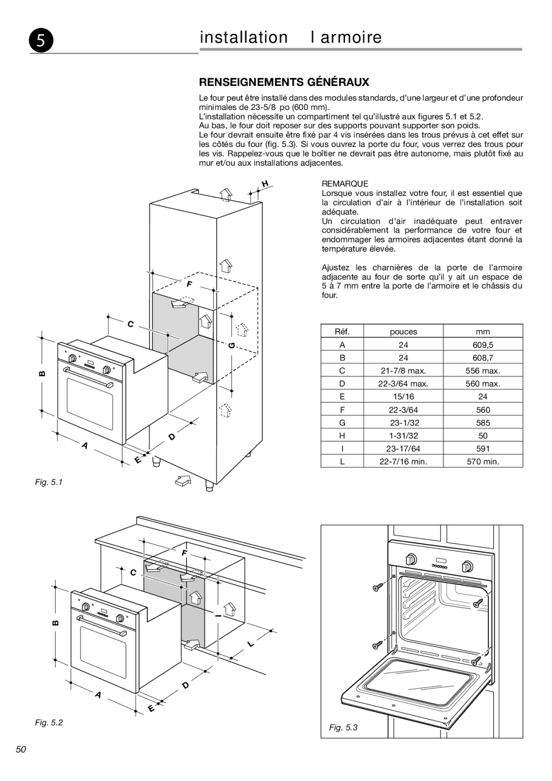 Fisher & Paykel OB24SDPX installation instructions Installation à l’armoire, Renseignements Généraux 