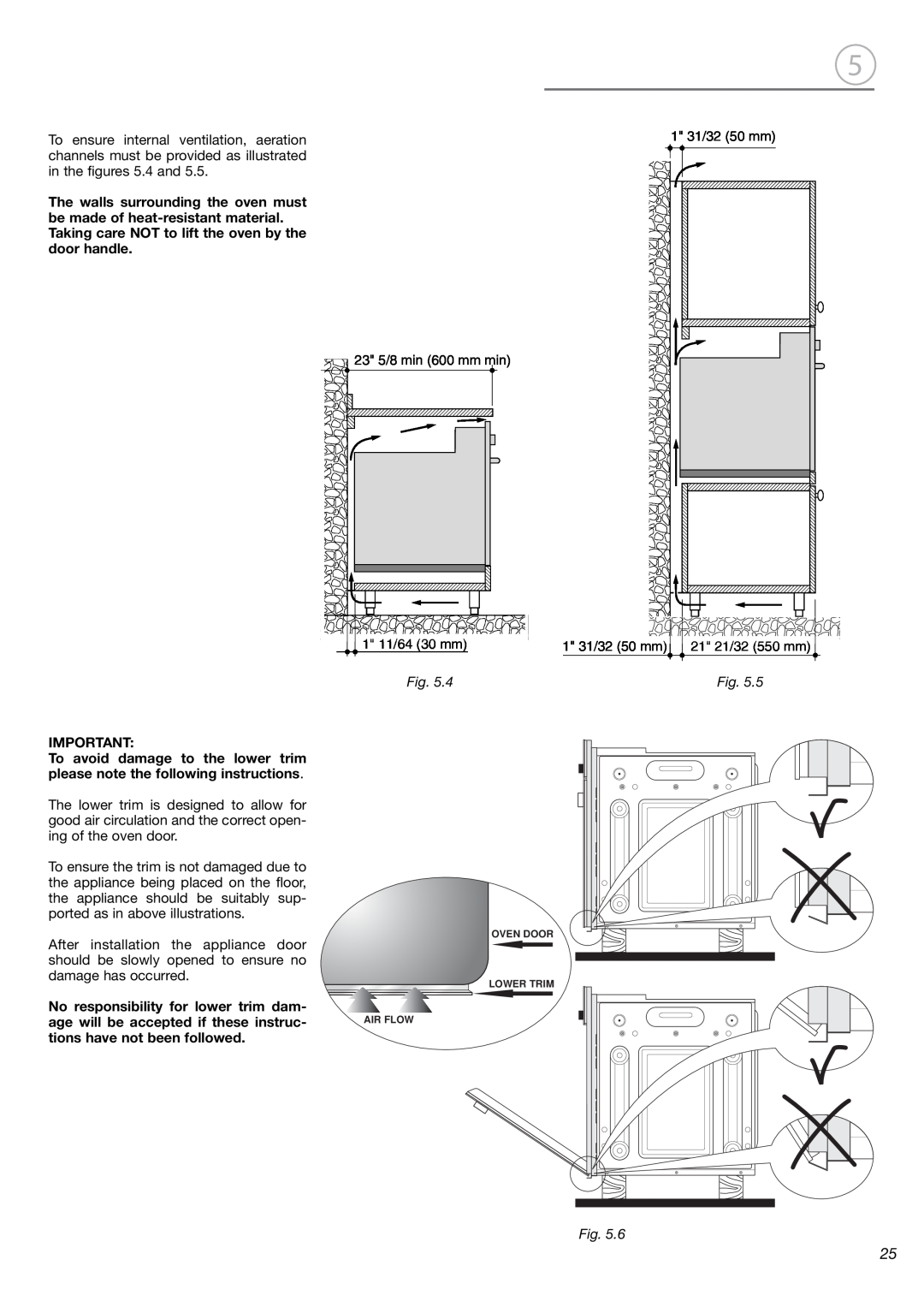 Fisher & Paykel OB24SDPX installation instructions No responsibility for lower trim dam 