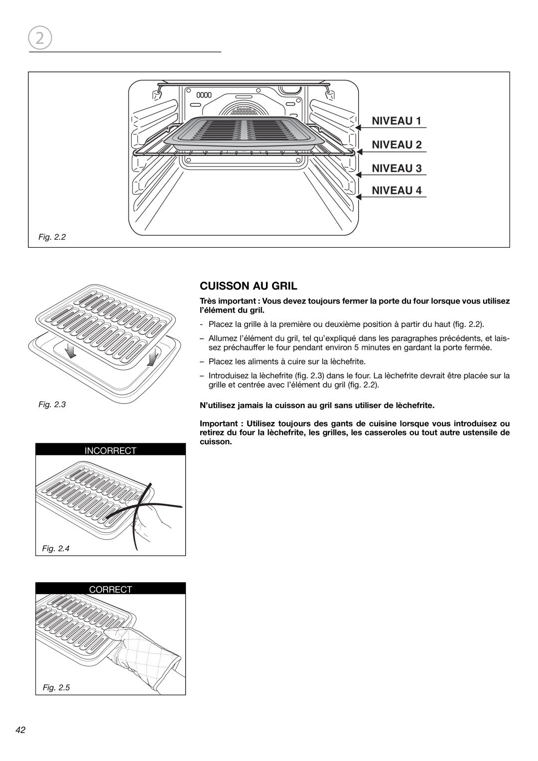 Fisher & Paykel OB24SDPX installation instructions Niveau Niveau Niveau Niveau, Cuisson Au Gril, Incorrect, Correct 