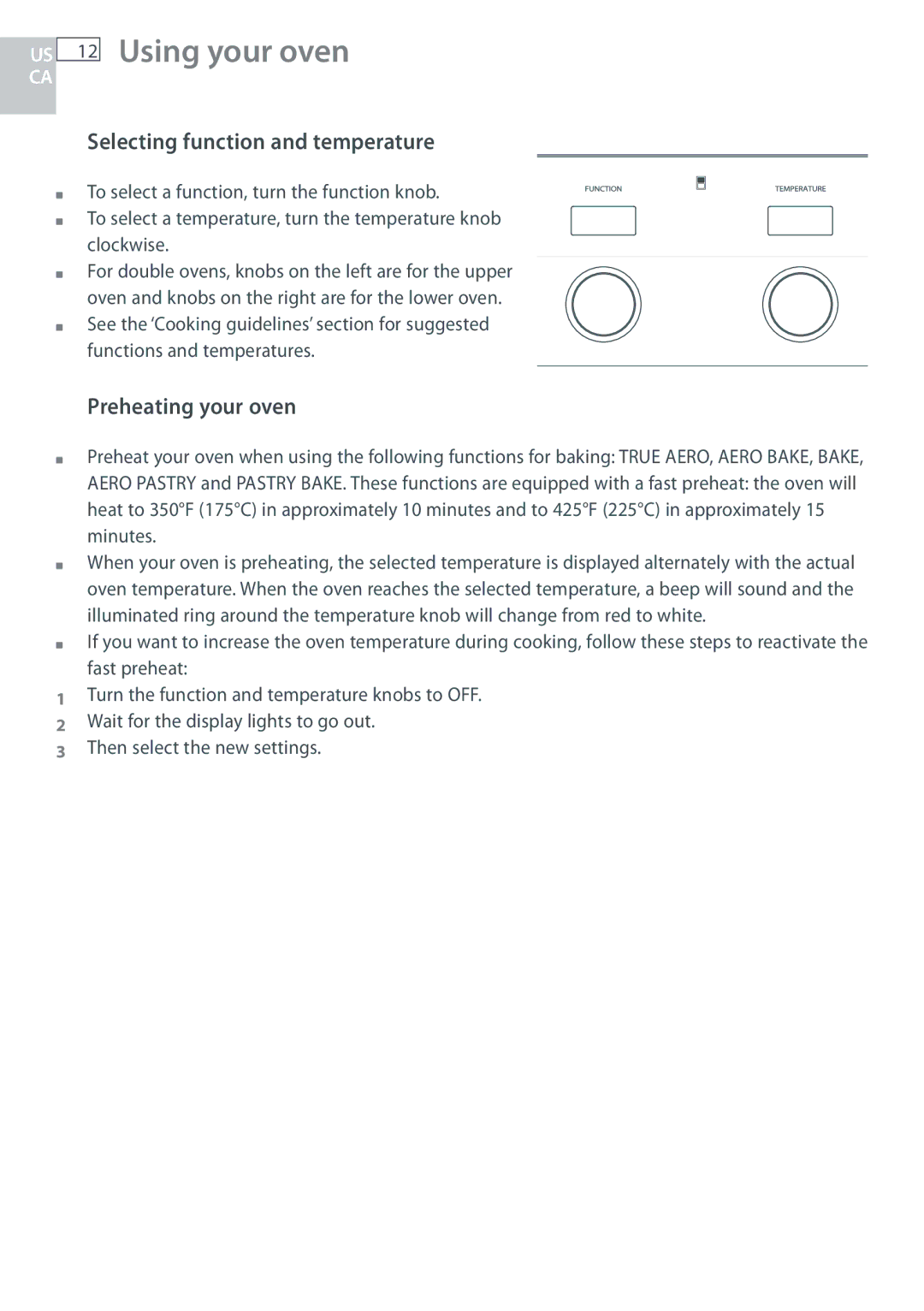 Fisher & Paykel OB30 manual Selecting function and temperature, Preheating your oven 