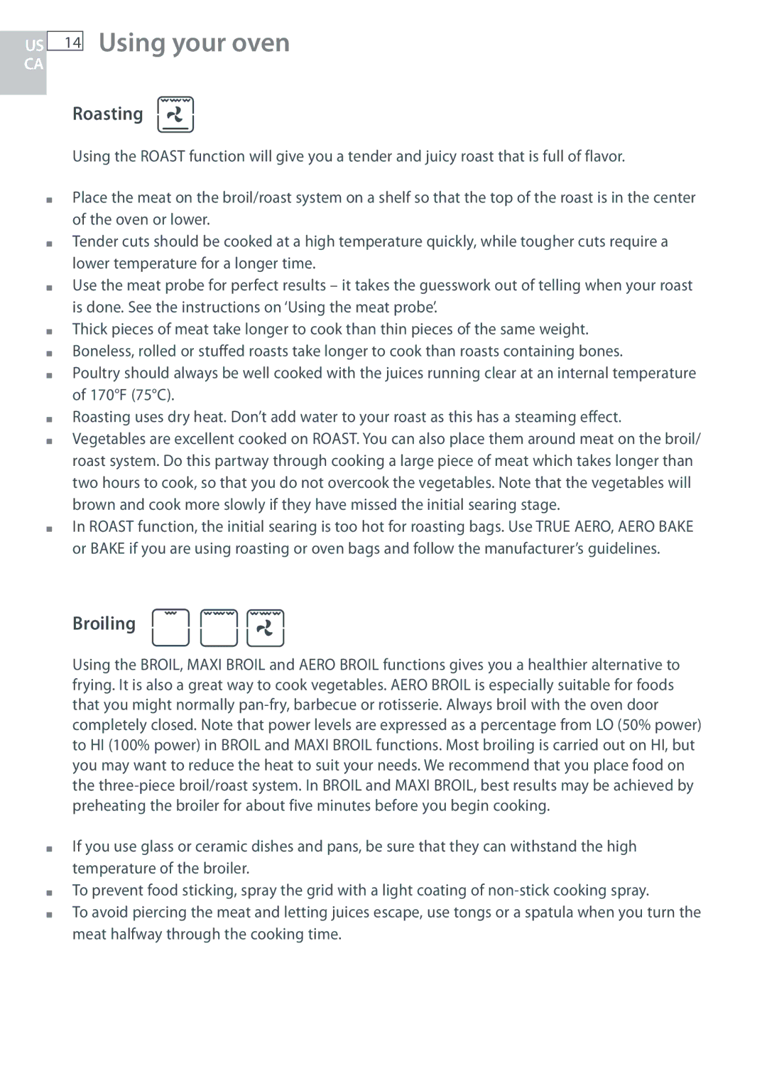 Fisher & Paykel OB30 manual Roasting, Broiling 