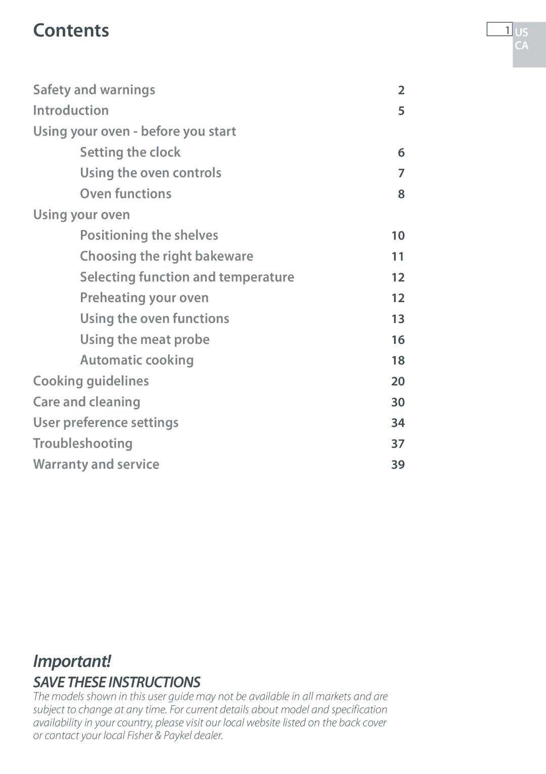 Fisher & Paykel OB30 manual Contents 