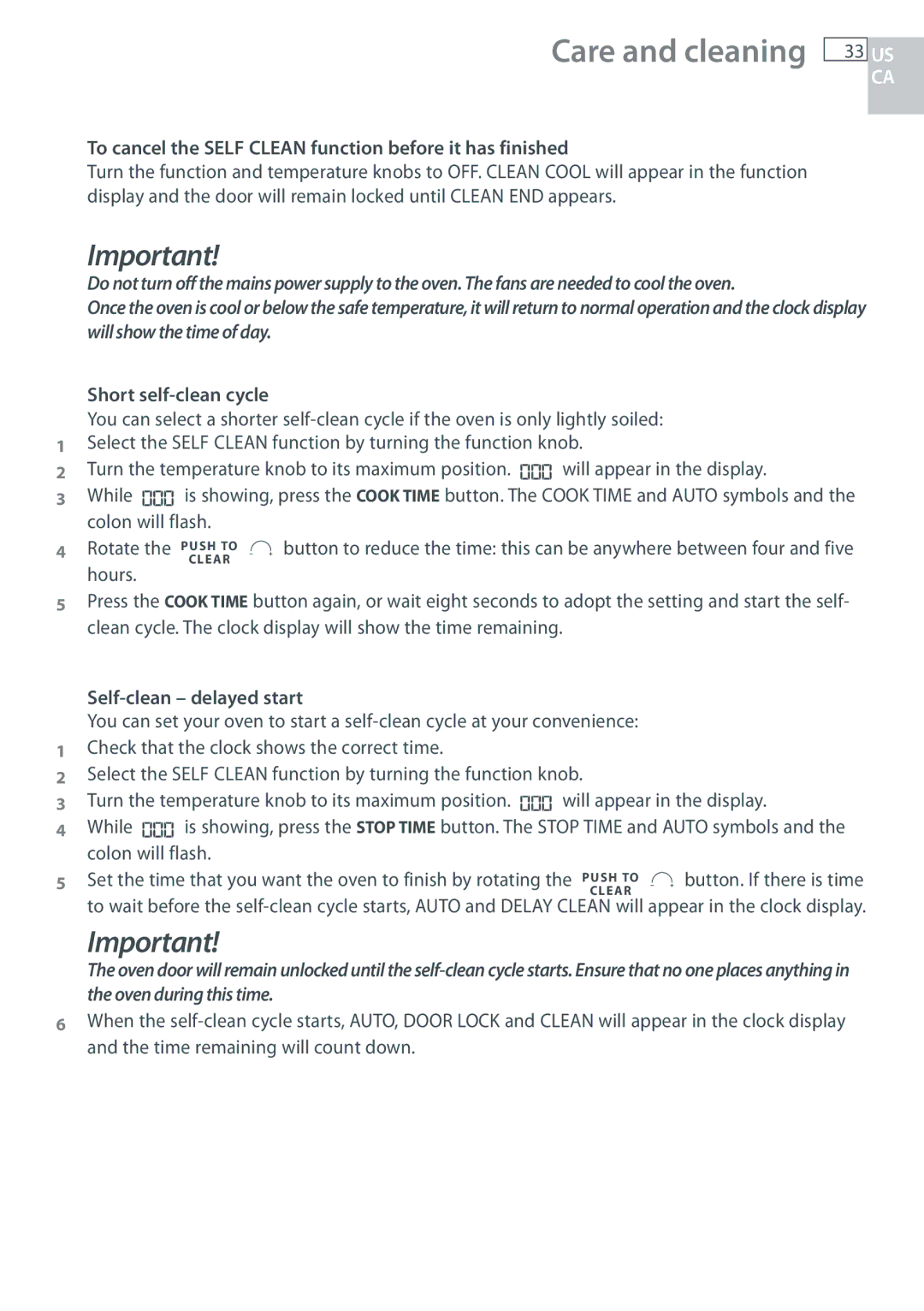 Fisher & Paykel OB30 manual To cancel the Self Clean function before it has finished, Short self-clean cycle, Rotate 