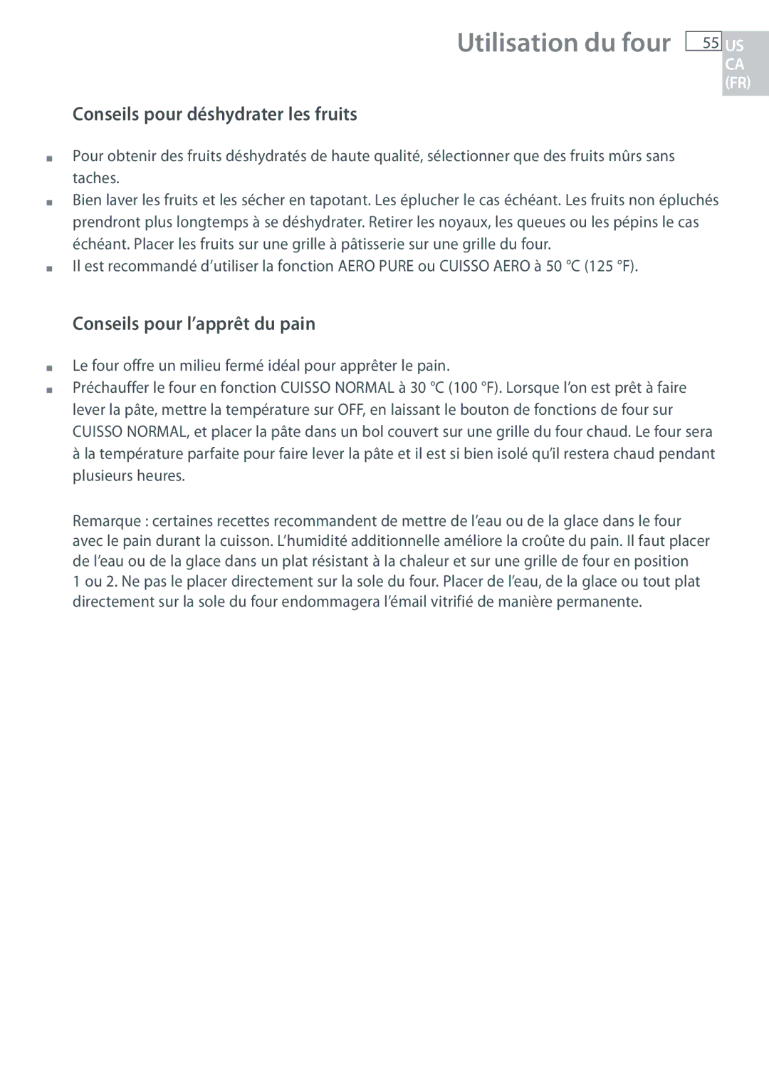 Fisher & Paykel OB30 manual Conseils pour déshydrater les fruits, Conseils pour l’apprêt du pain 