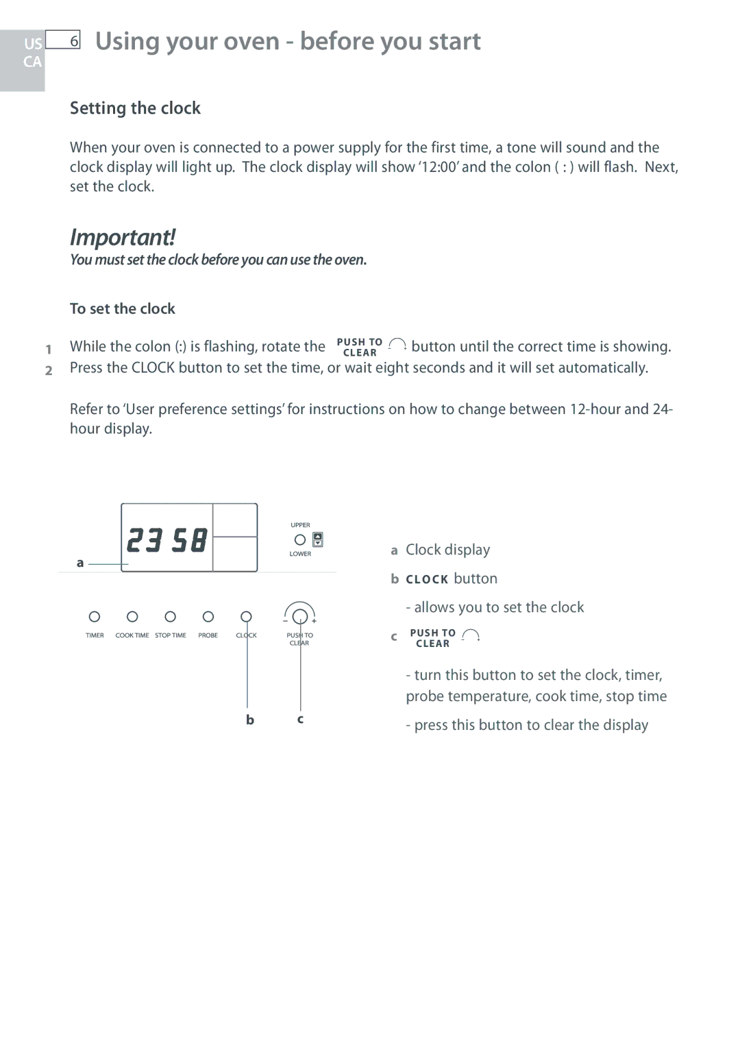 Fisher & Paykel OB30 manual Using your oven before you start, Setting the clock, To set the clock, Clock display 