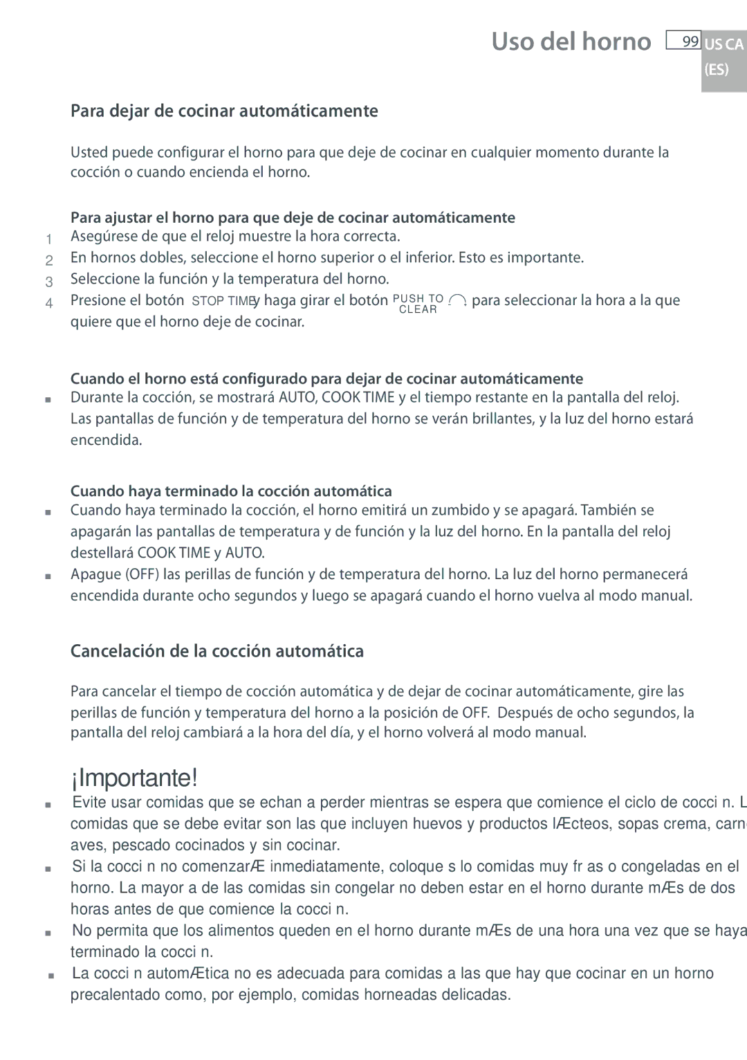 Fisher & Paykel OB30 manual Para dejar de cocinar automáticamente, Cancelación de la cocción automática 