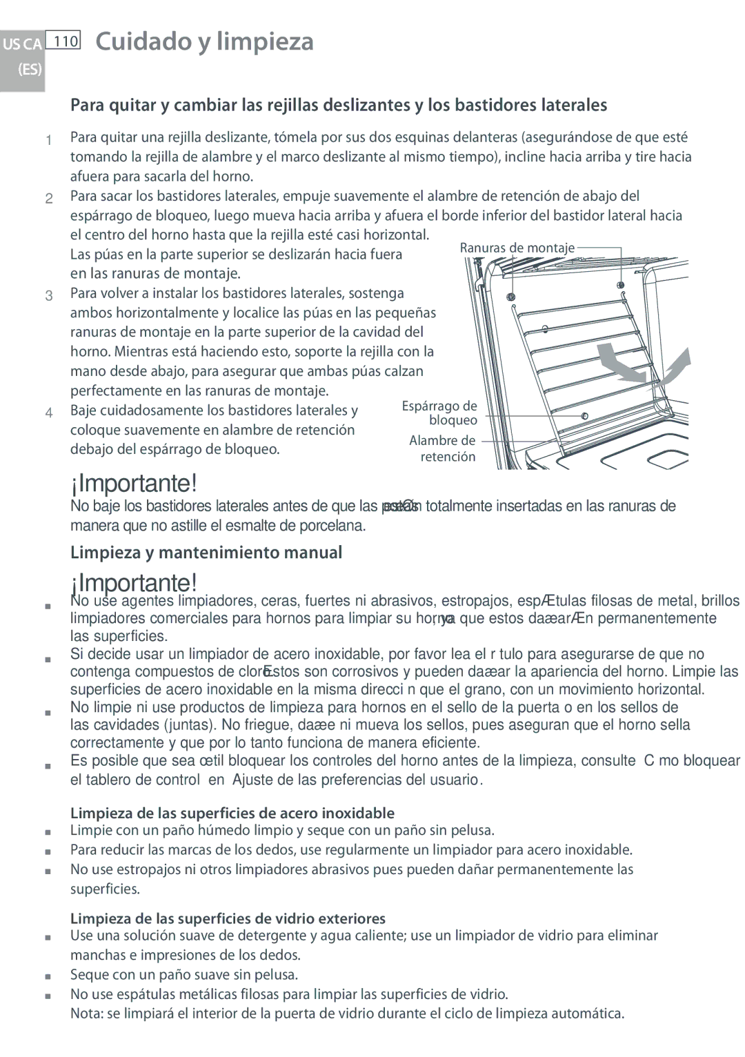 Fisher & Paykel OB30 Cuidado y limpieza, Limpieza y mantenimiento manual, Limpieza de las superficies de acero inoxidable 