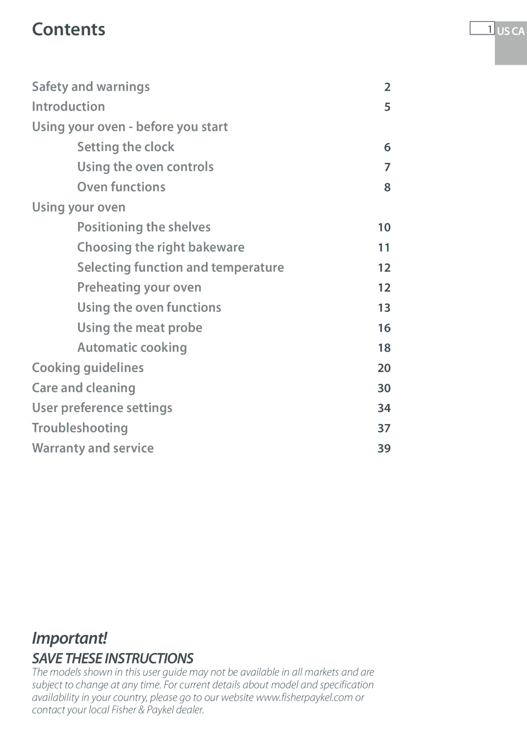 Fisher & Paykel OB30 manual Contents 