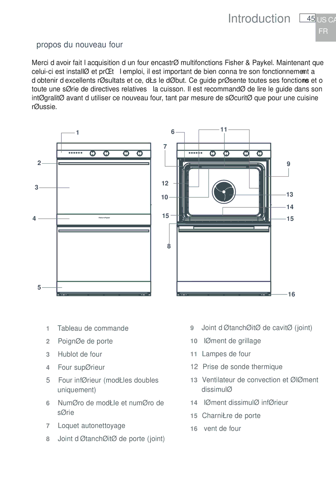 Fisher & Paykel OB30 manual Introduction, Propos du nouveau four 