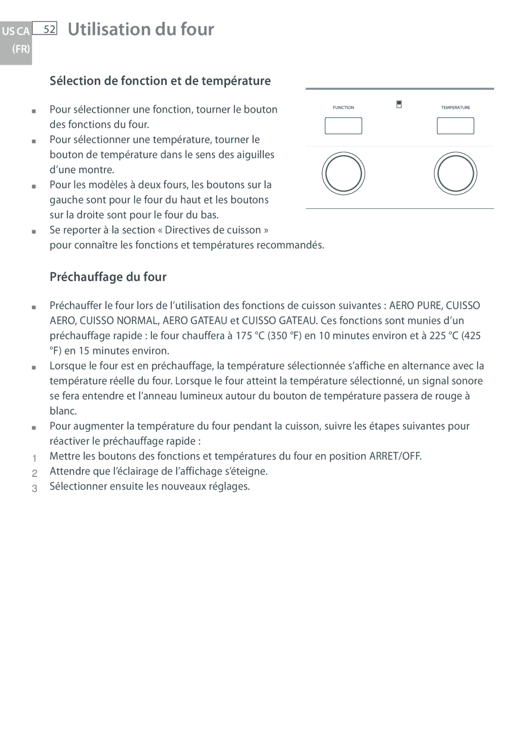 Fisher & Paykel OB30 manual Sélection de fonction et de température, Préchauffage du four 