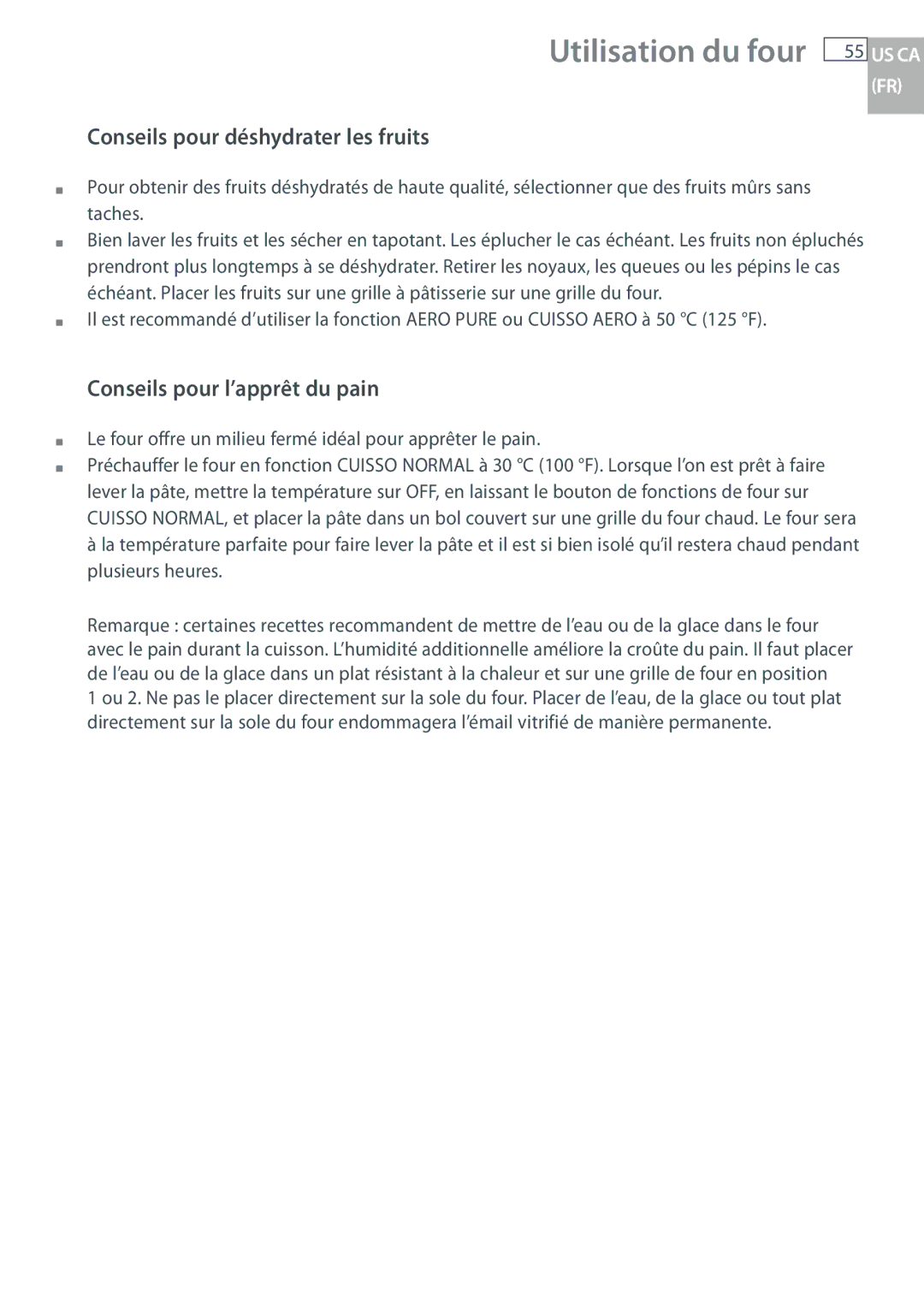 Fisher & Paykel OB30 manual Conseils pour déshydrater les fruits, Conseils pour l’apprêt du pain 