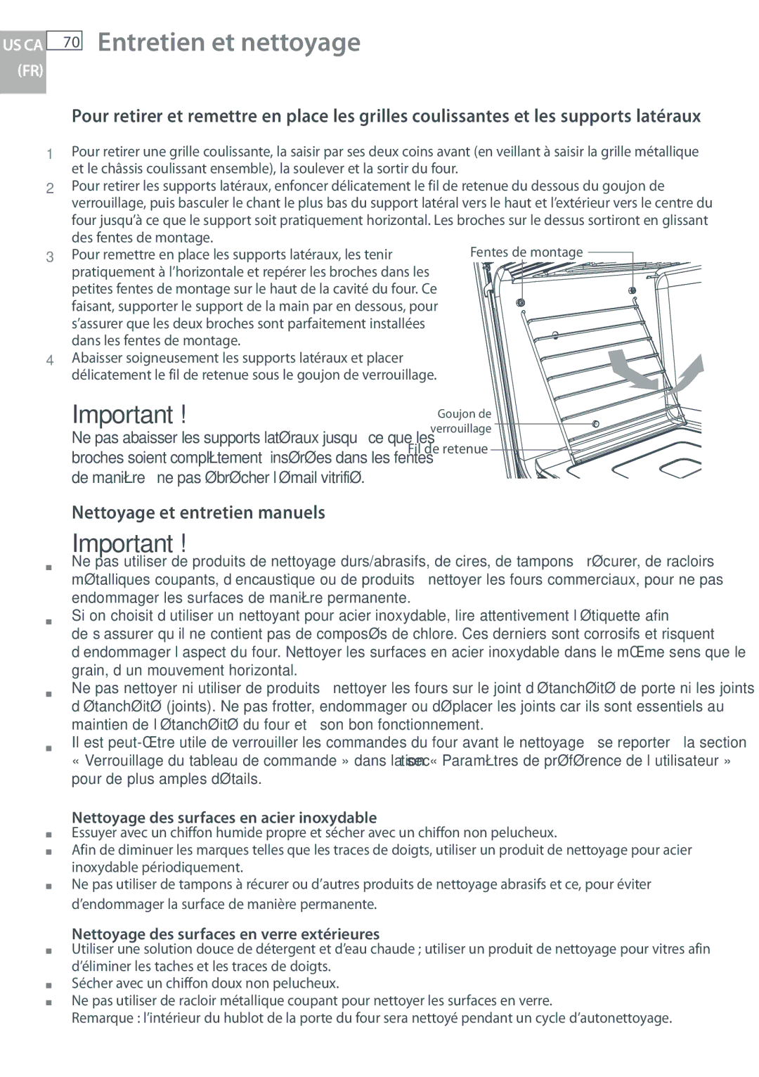 Fisher & Paykel OB30 Entretien et nettoyage, Nettoyage et entretien manuels, Nettoyage des surfaces en acier inoxydable 