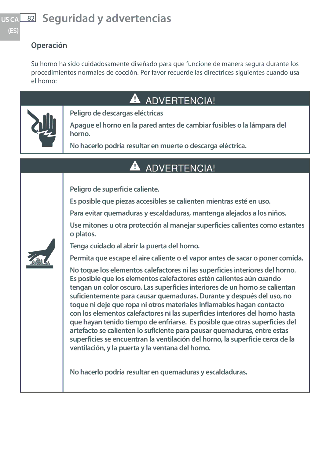 Fisher & Paykel OB30 manual Seguridad y advertencias, Operación 