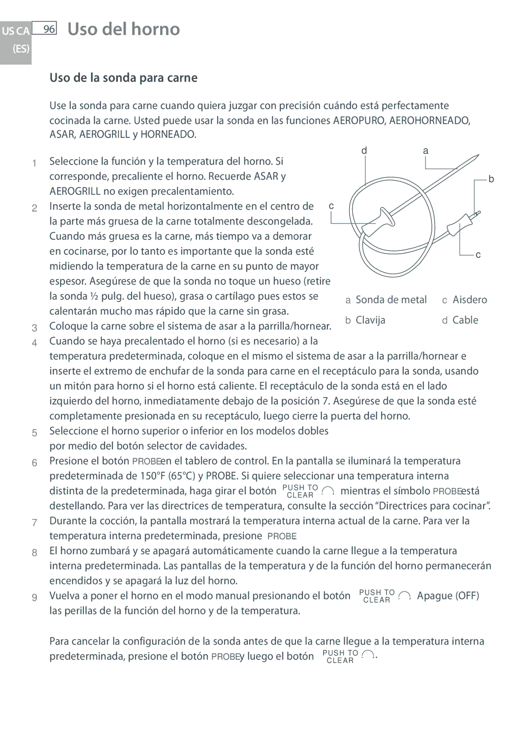 Fisher & Paykel OB30 manual Uso de la sonda para carne, Calentarán mucho mas rápido que la carne sin grasa 