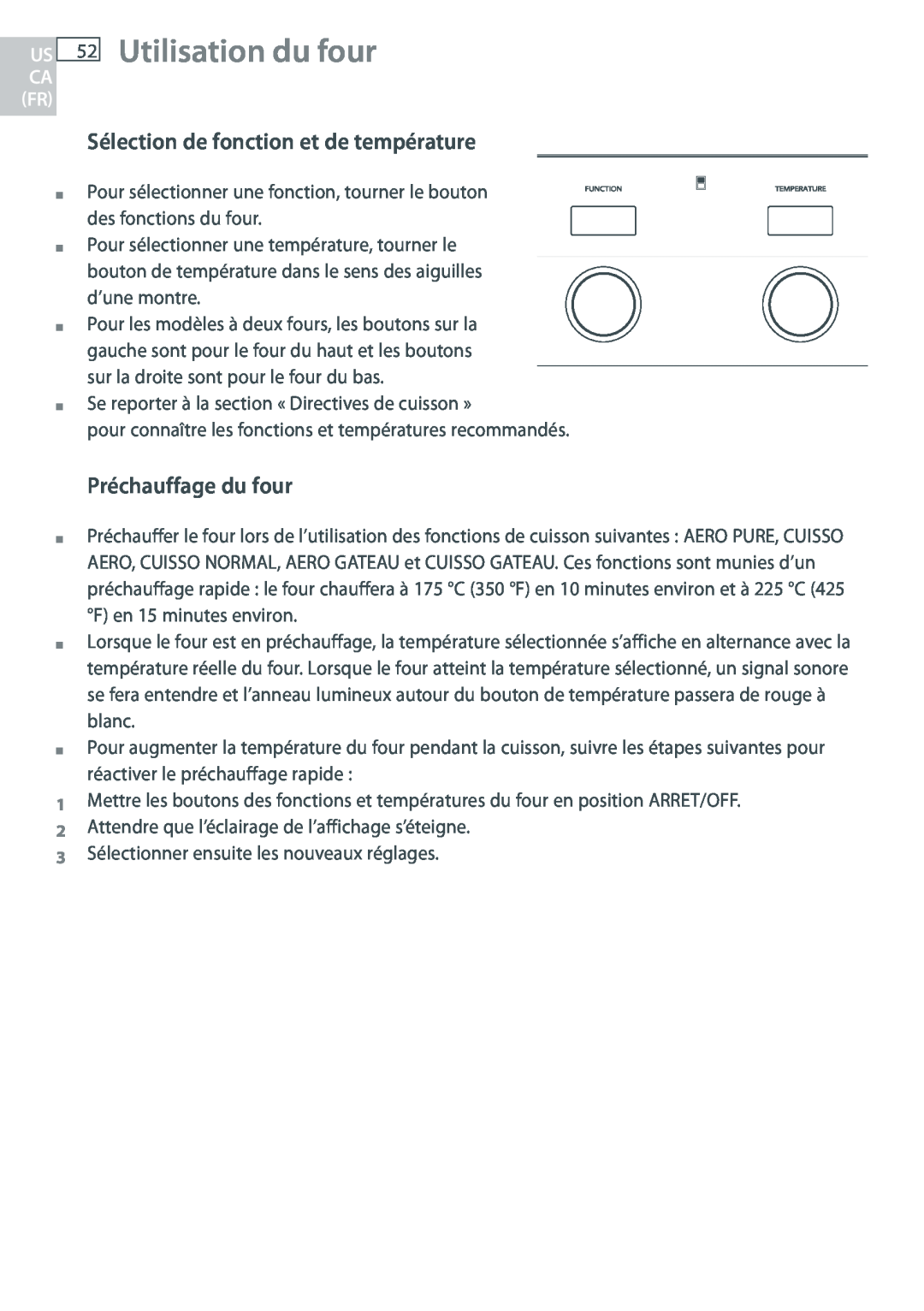 Fisher & Paykel OB30 manual Utilisation du four, Sélection de fonction et de température, Préchauffage du four 