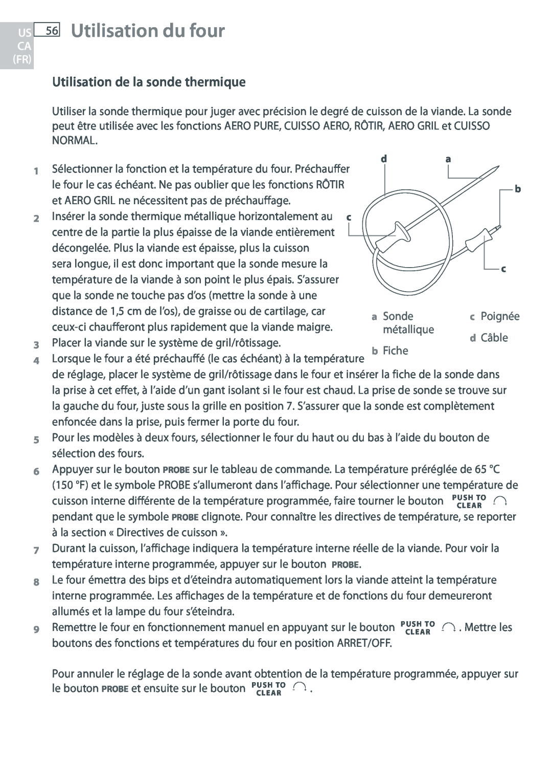 Fisher & Paykel OB30 manual Utilisation du four, Utilisation de la sonde thermique 