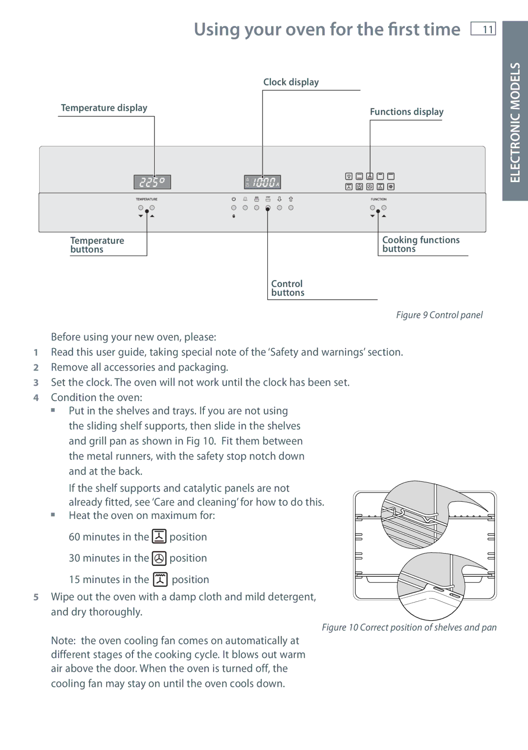 Fisher & Paykel OB60 installation instructions Using your oven for the first time, Electronic Models 