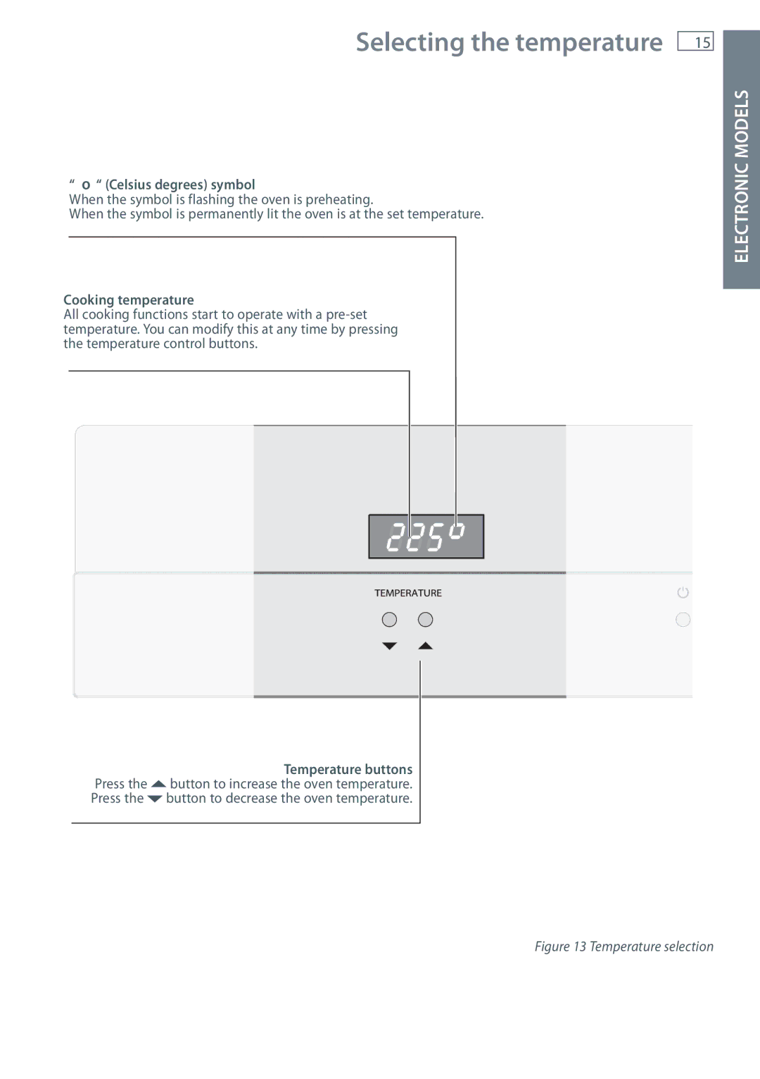 Fisher & Paykel OB60 installation instructions Selecting the temperature, CelsiusCelsius degreesdegreessymbolsymbol 