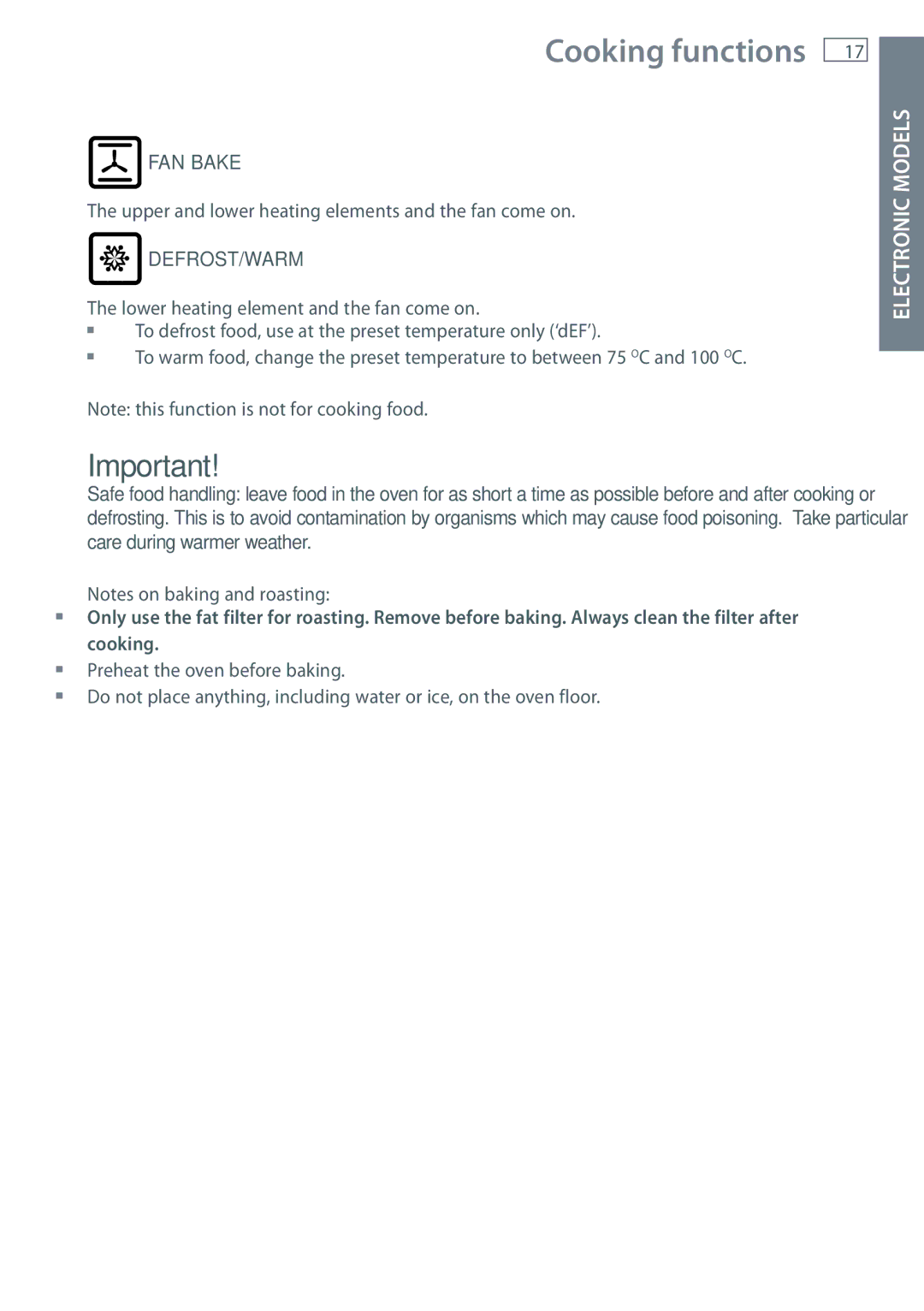 Fisher & Paykel OB60 installation instructions FAN Bake 