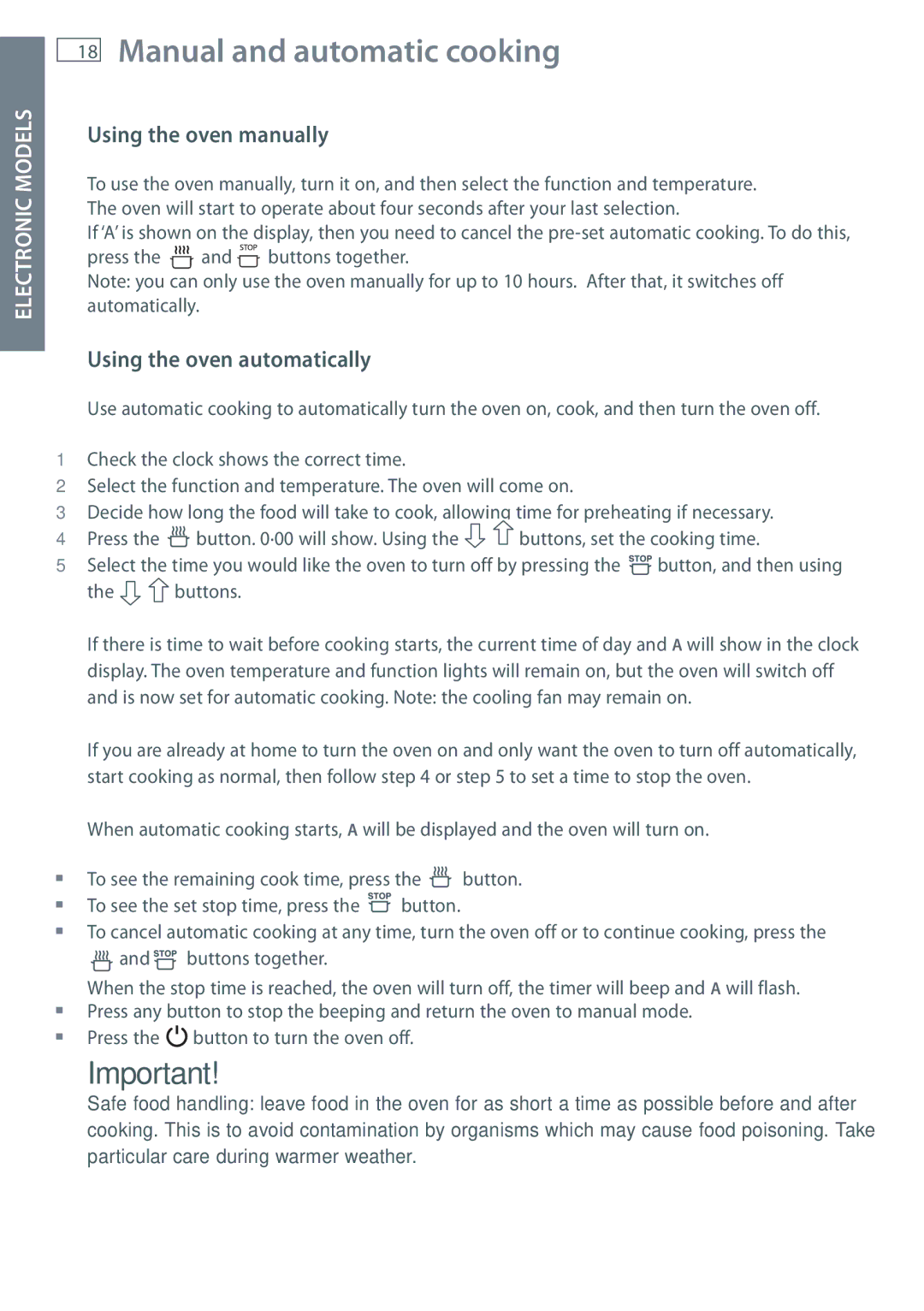 Fisher & Paykel OB60 Manual and automatic cooking, Using the oven manually, Using the oven automatically 