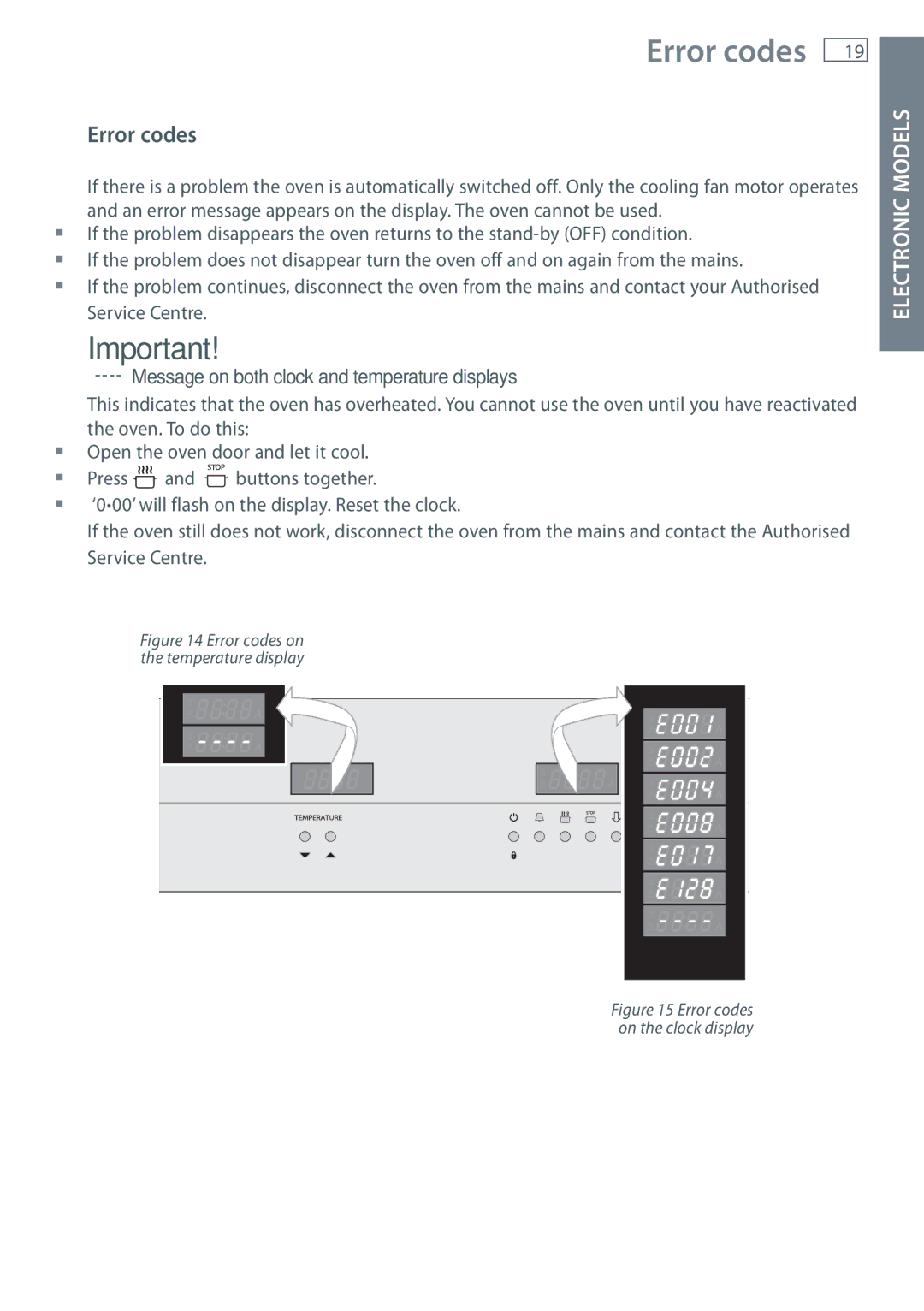 Fisher & Paykel OB60 installation instructions Error codes 