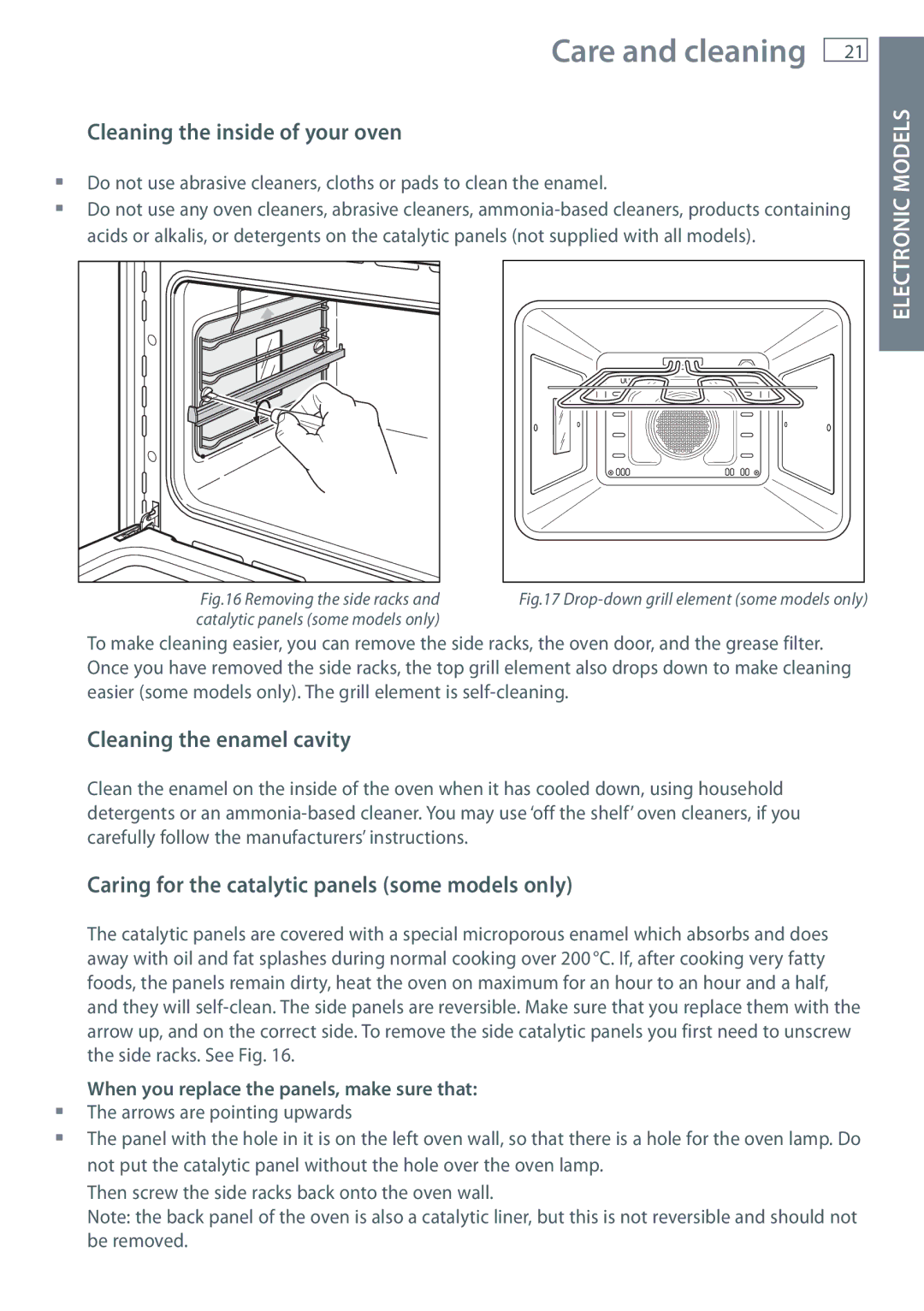 Fisher & Paykel OB60 installation instructions Cleaning the inside of your oven, Cleaning the enamel cavity 