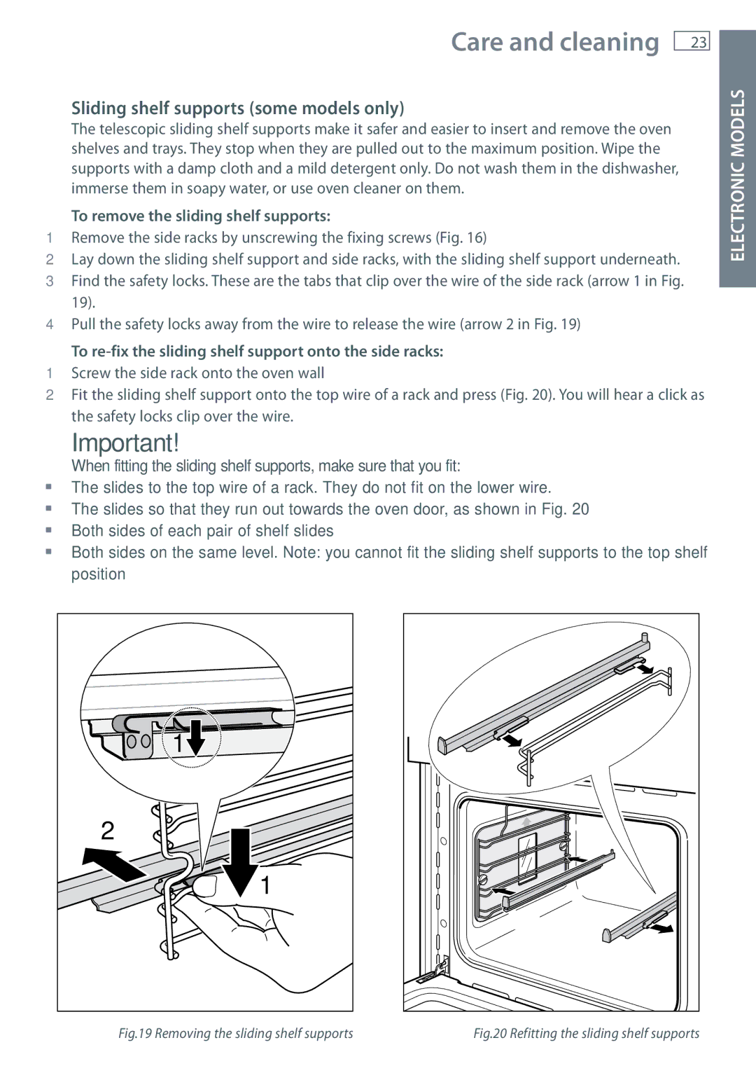 Fisher & Paykel OB60 Sliding shelf supports some models only, To remove the sliding shelf supports 