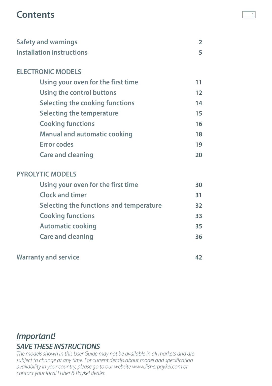 Fisher & Paykel OB60 installation instructions Contents 