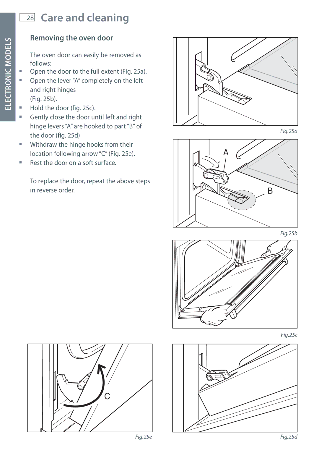 Fisher & Paykel OB60 installation instructions Removing the oven door 