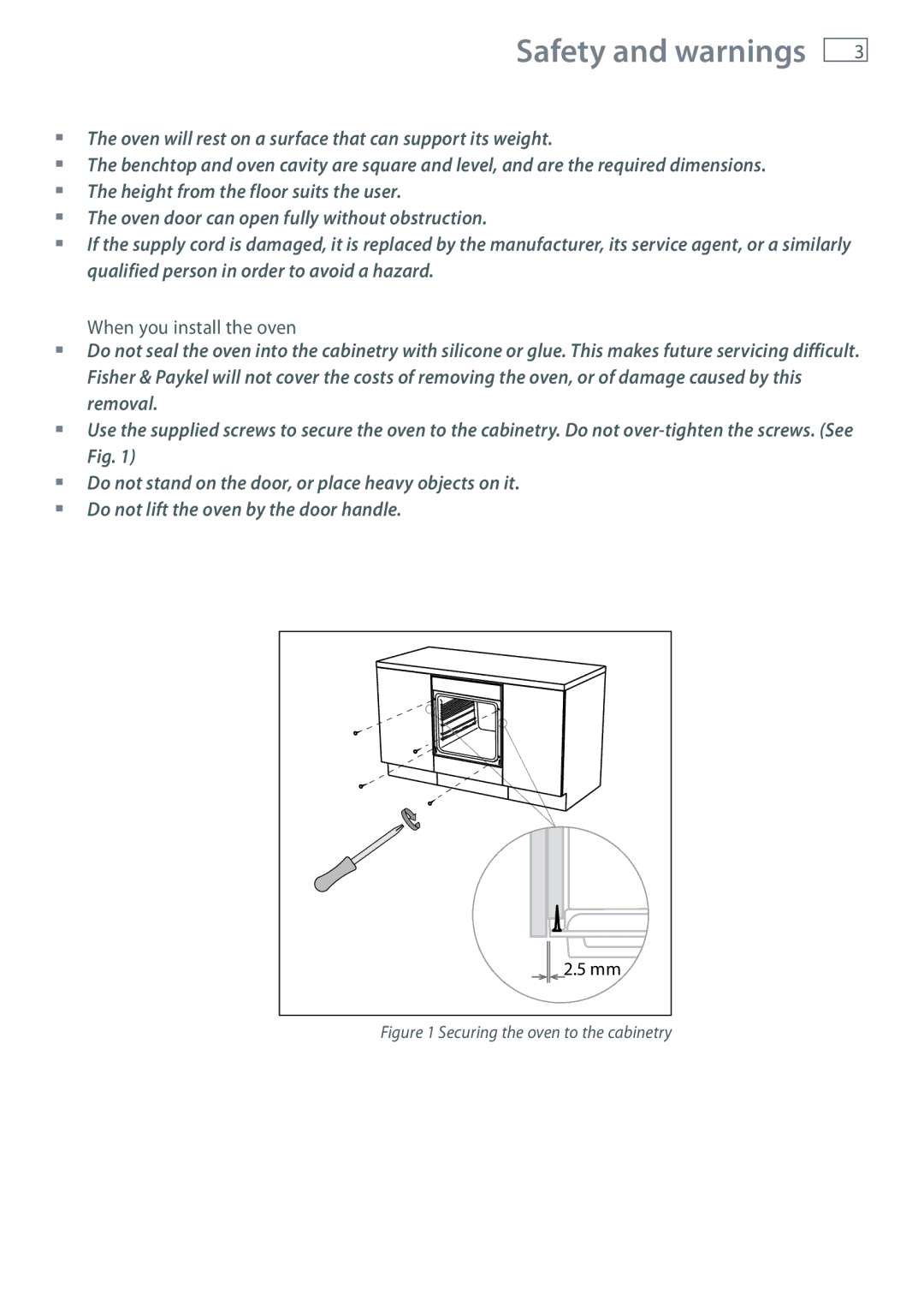 Fisher & Paykel OB60 installation instructions When you install the oven 