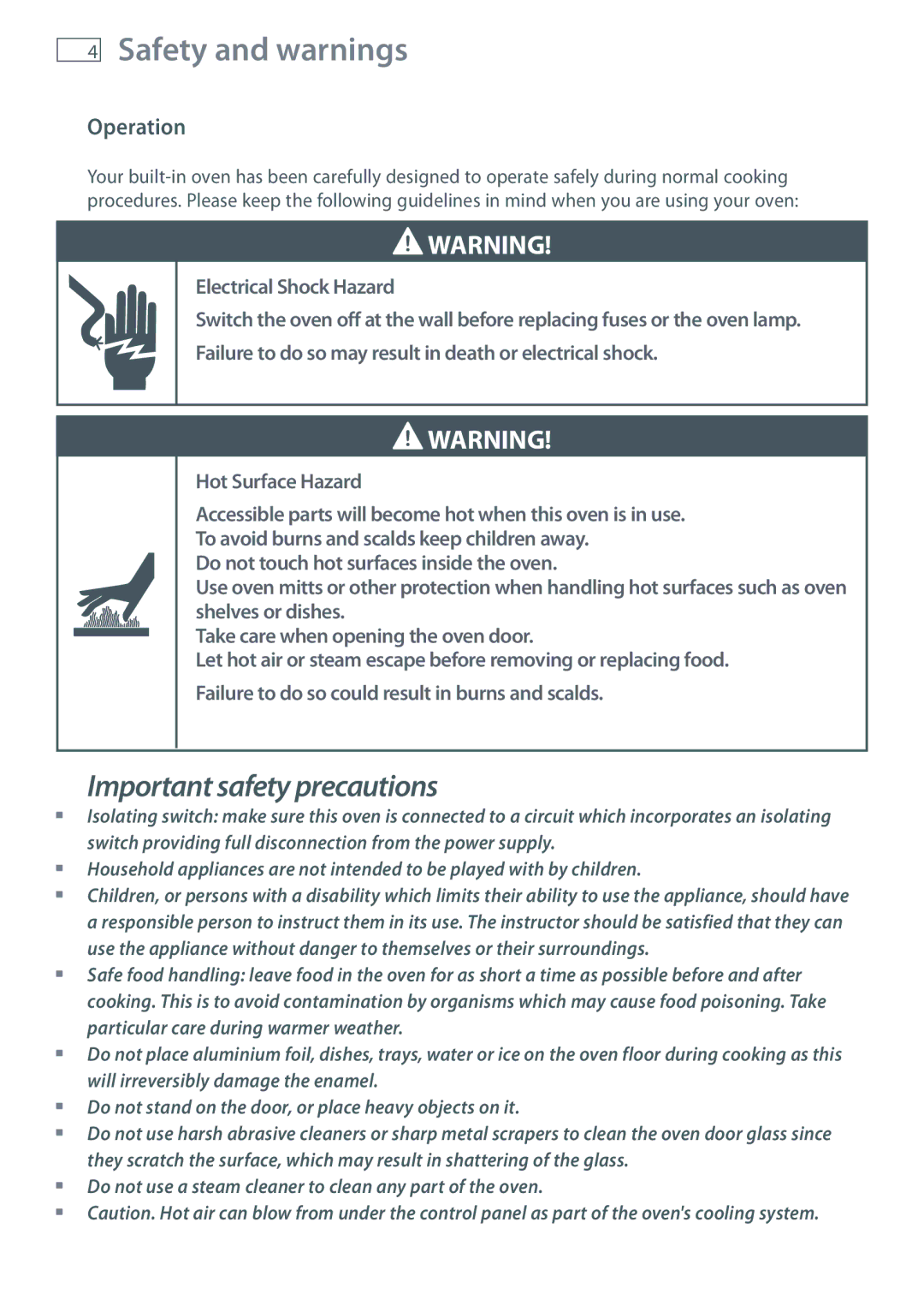 Fisher & Paykel OB60 installation instructions Operation 