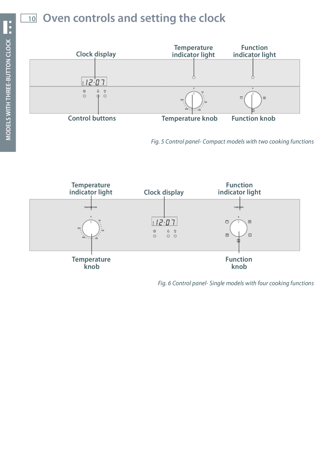 Fisher & Paykel OB60 Oven controls and setting the clock, Control panel- Compact models with two cooking functions 