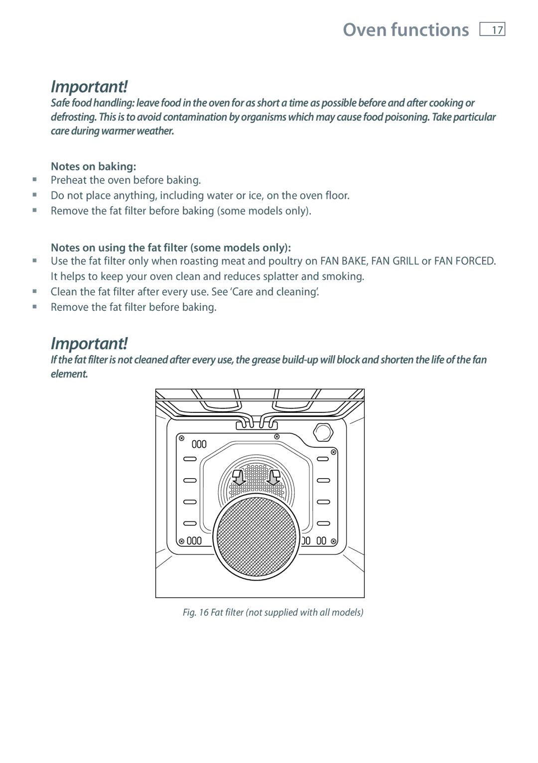 Fisher & Paykel OB60 installation instructions Fat filter not supplied with all models 