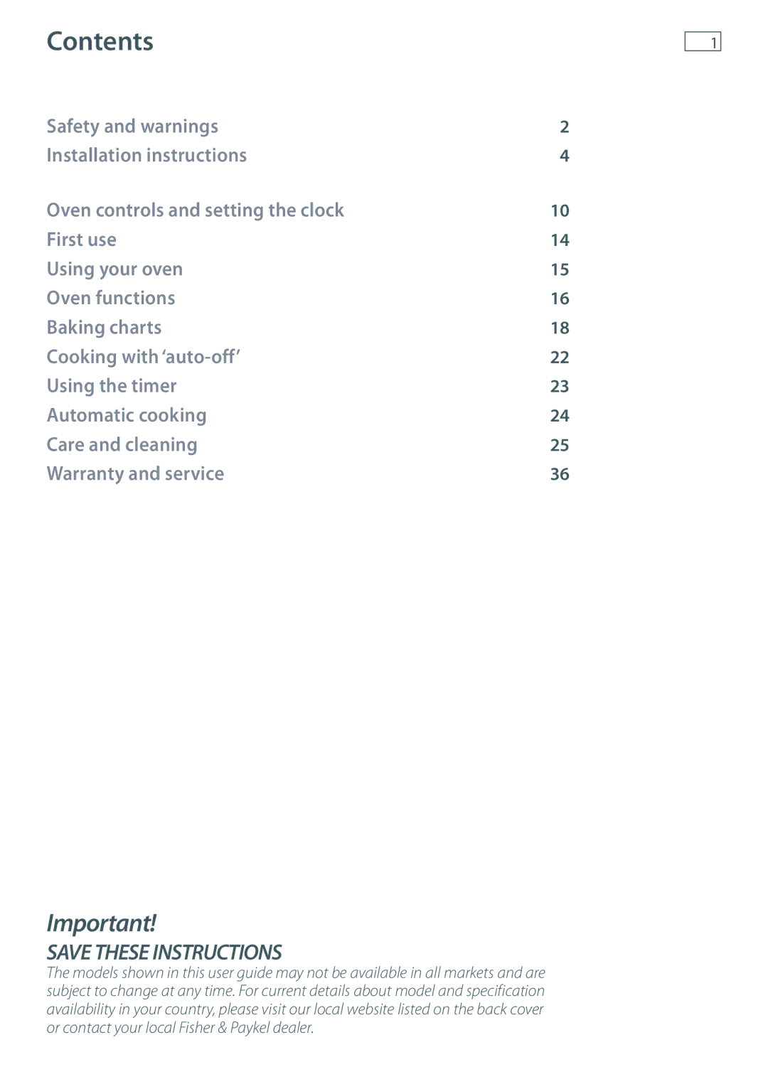 Fisher & Paykel OB60 installation instructions Contents 