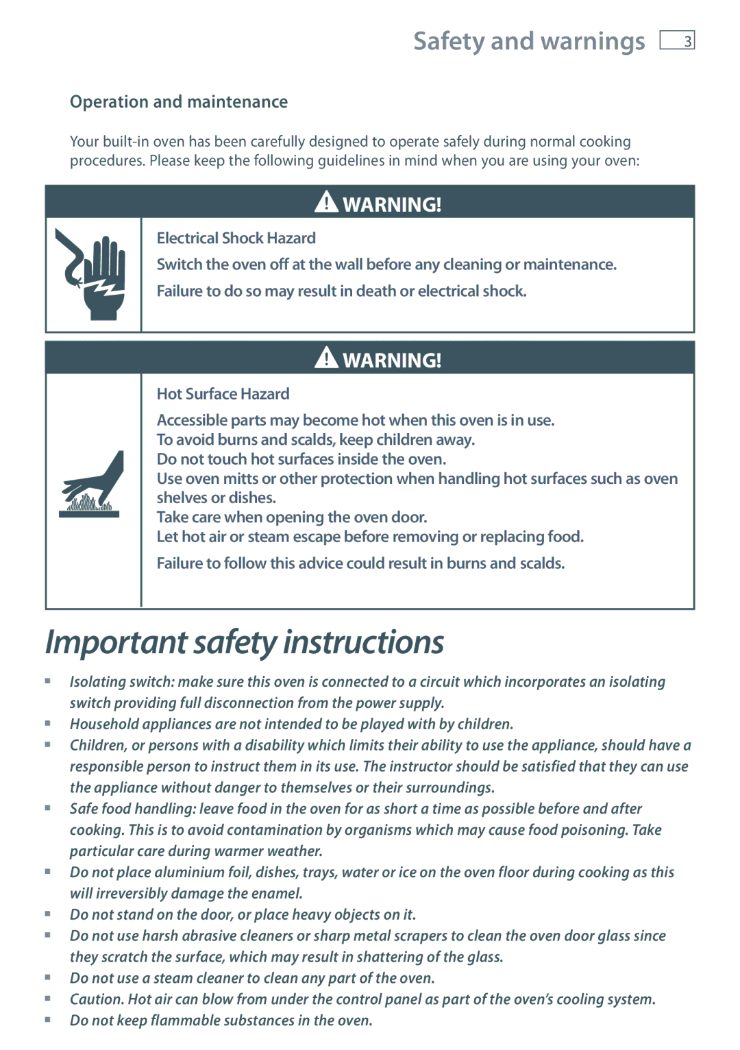 Fisher & Paykel OB60 installation instructions Operation and maintenance 