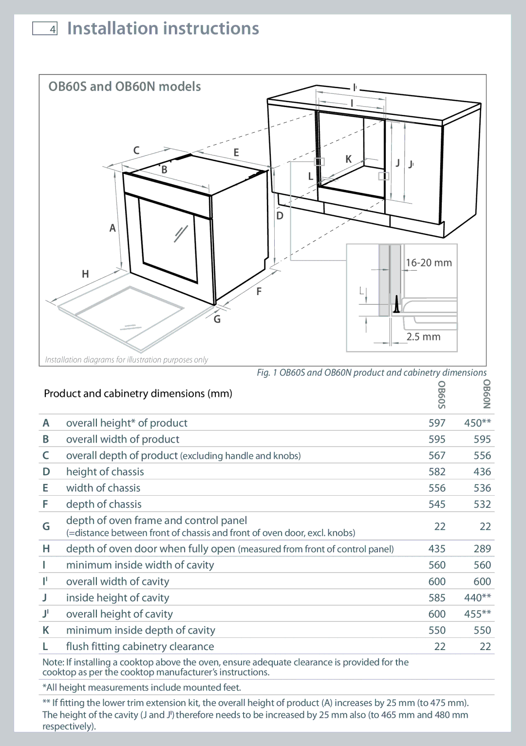 Fisher & Paykel installation instructions Installation instructions, OB60S and OB60N models 