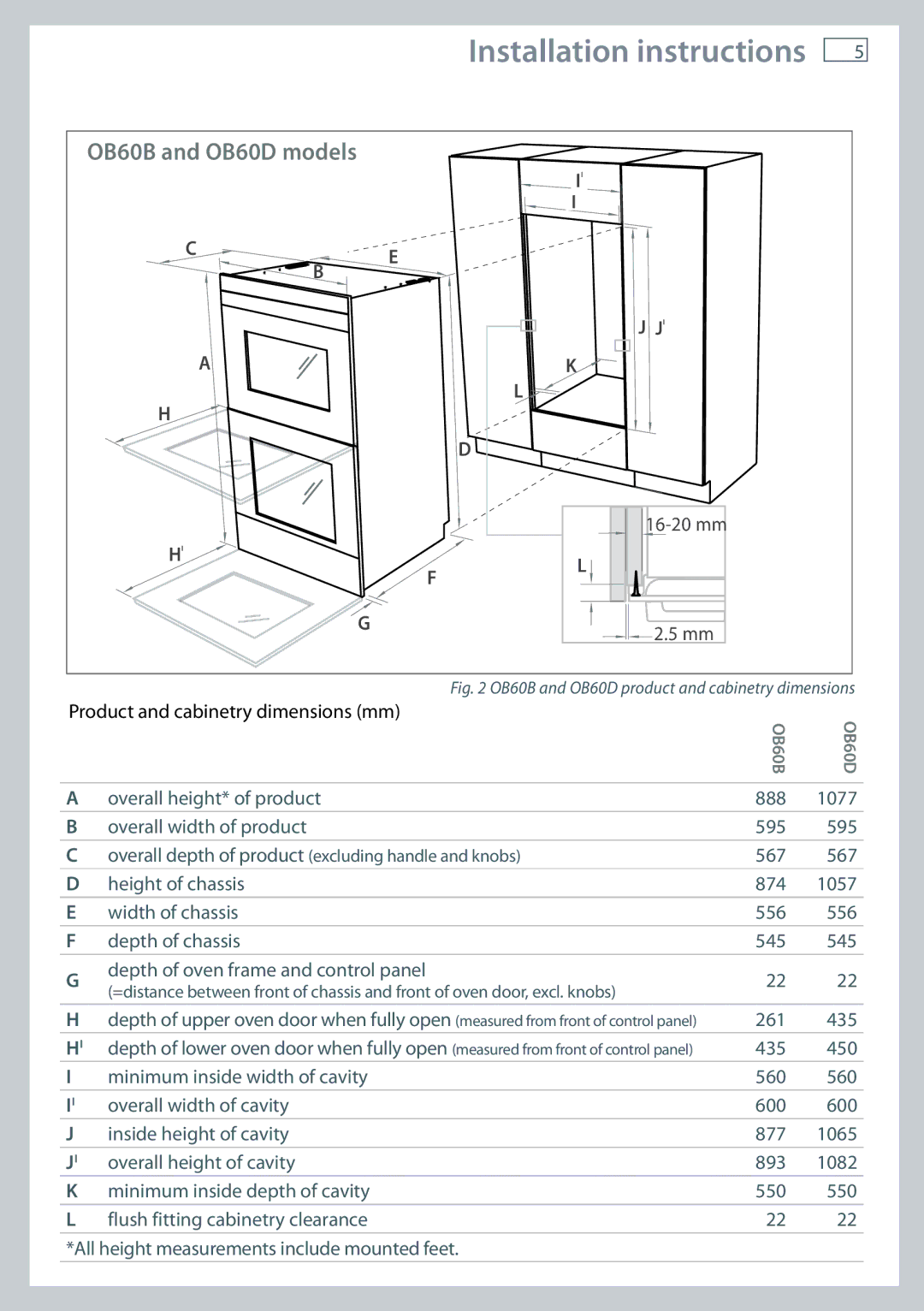 Fisher & Paykel OB60 installation instructions Installation instructions 