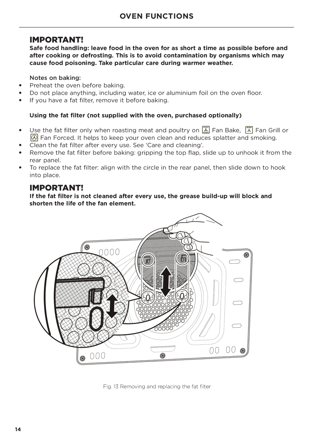 Fisher & Paykel OB60 manual Removing and replacing the fat filter 