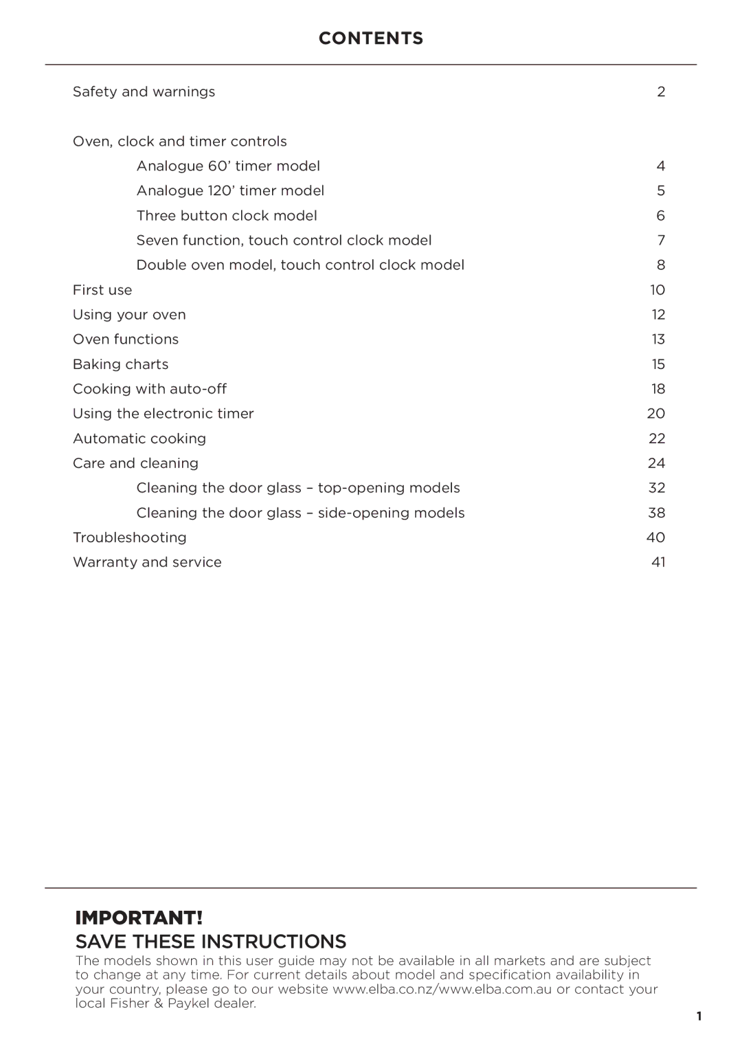 Fisher & Paykel OB60 manual Contents 