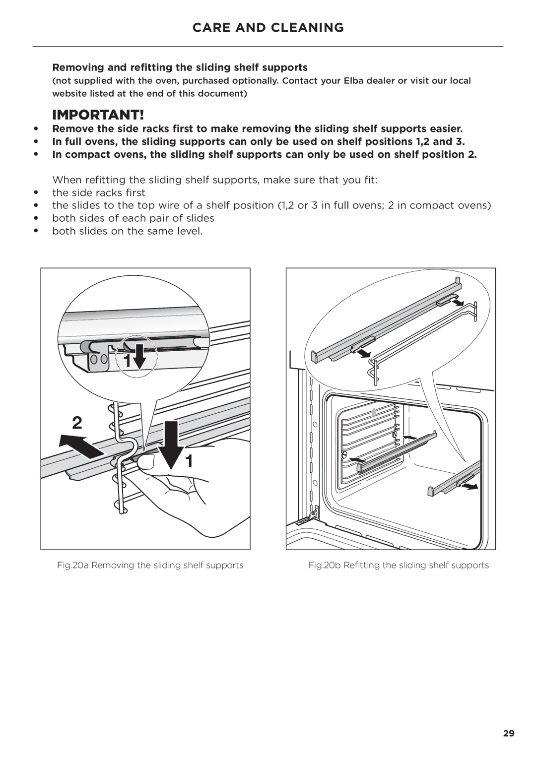 Fisher & Paykel OB60 manual Removing and refitting the sliding shelf supports, Removing the sliding shelf supports 