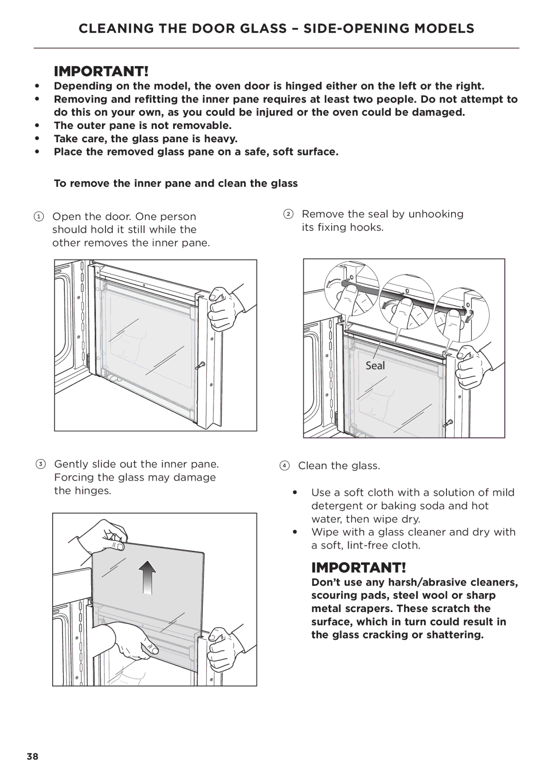 Fisher & Paykel OB60 manual Cleaning the Door Glass SIDE-OPENING Models 