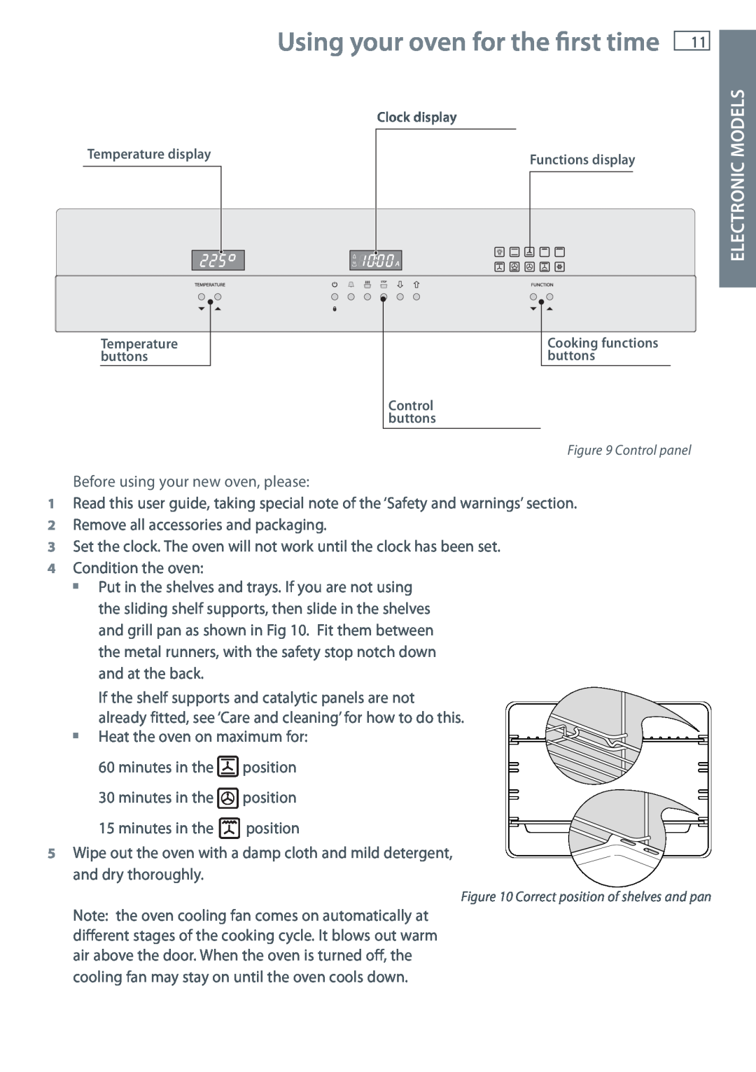Fisher & Paykel OB60 installation instructions Using your oven for the first time, Electronic Models 
