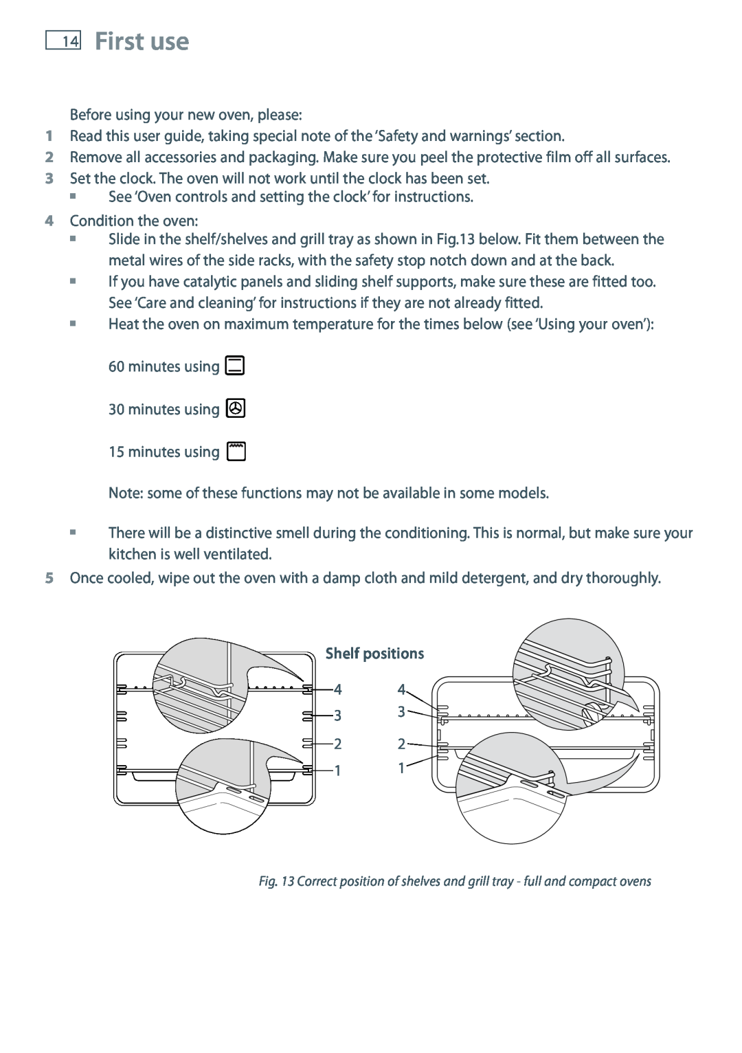Fisher & Paykel OB60 installation instructions First use, Shelf positions 