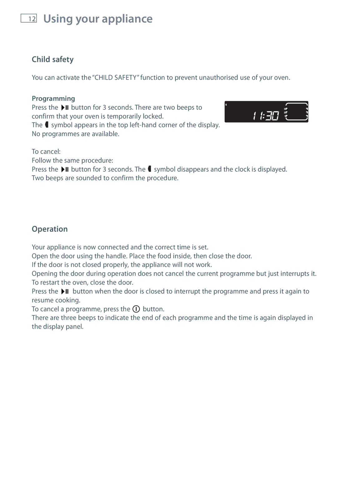 Fisher & Paykel OB60N8DTX installation instructions Child safety, Operation 