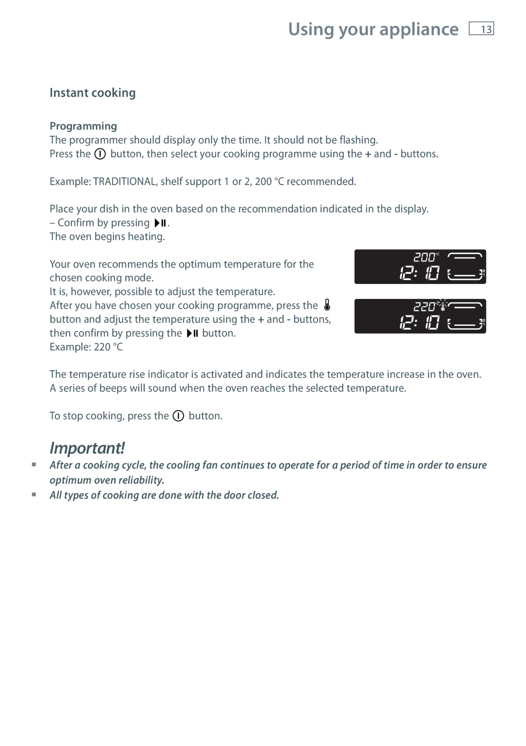 Fisher & Paykel OB60N8DTX installation instructions Instant cooking 